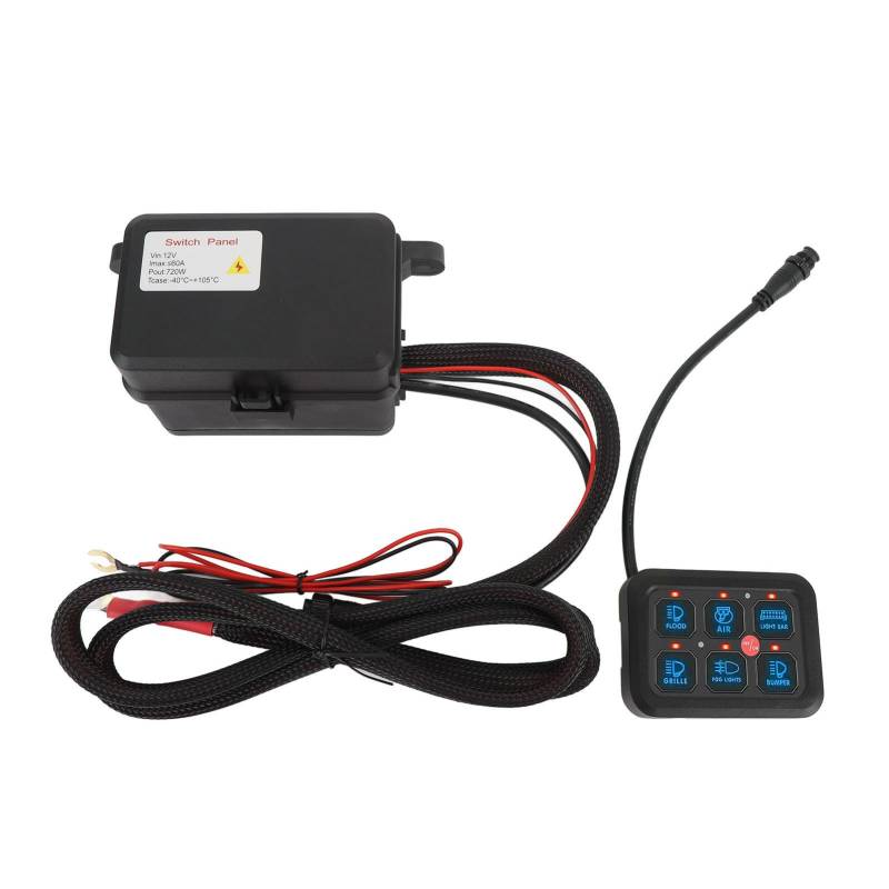 WPKD BLUEIY 6 Gang Switch Panel, 6 Gang 12V -Schalter Panel Dimmbare Aluminiumschale 720W 60A LED LED Lack CIRCUAL -Steuerkasten für Auto -LKW -Boot UTV ATV (Blaues Licht) von WPKD BLUEIY