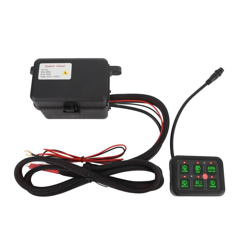 WPKD BLUEIY 6 Gang Switch Panel, 6 Gang 12V -Schalter Panel Dimmbare Aluminiumschale 720W 60A LED LED Lack CIRCUAL -Steuerkasten für Auto -LKW -Boot UTV ATV (Grünes Licht) von WPKD BLUEIY