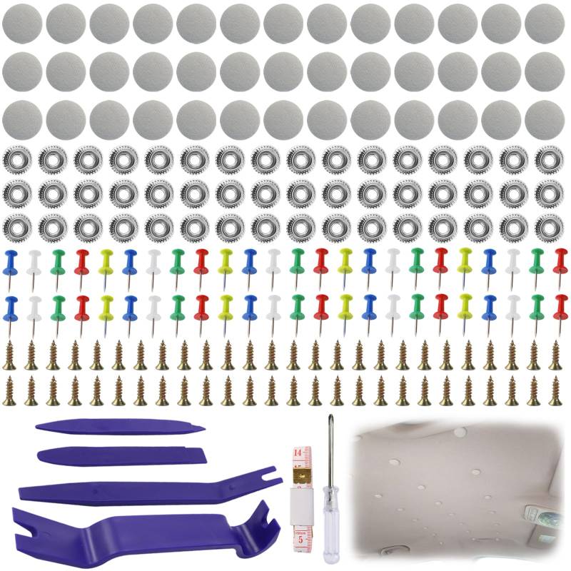 WPPQWP 130 Stück Dachhimmel Reparatur Set, Autohimmel Reparatur Set Enthält Auto Dach Reparatur Nieten, Maßband, Schraubendreher, Stifte, Entfernungshilfen, AutoHimmel Reparieren für Alle Autos von WPPQWP