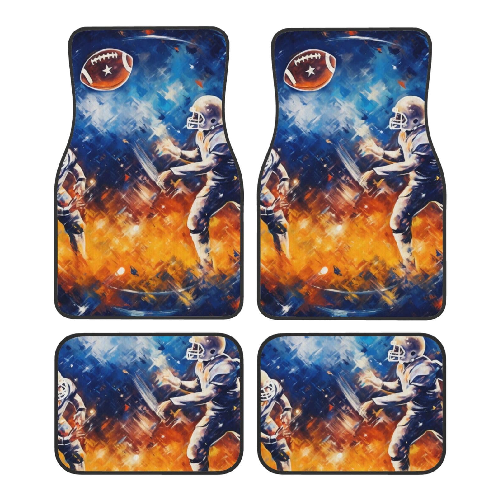 American Football Galaxy Space Play Bedruckte Auto Fußmatten Set 4 Stück Universal rutschfeste Automatten Teppich für Auto SUV LKW von WPUTY