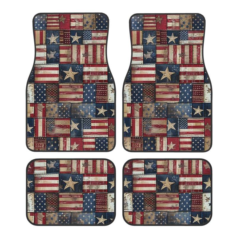 Amerikanische Flagge Patchwork Gedruckt Auto Fußmatten Set 4 Stück Universal rutschfeste Automatten Teppich für Auto SUV LKW von WPUTY