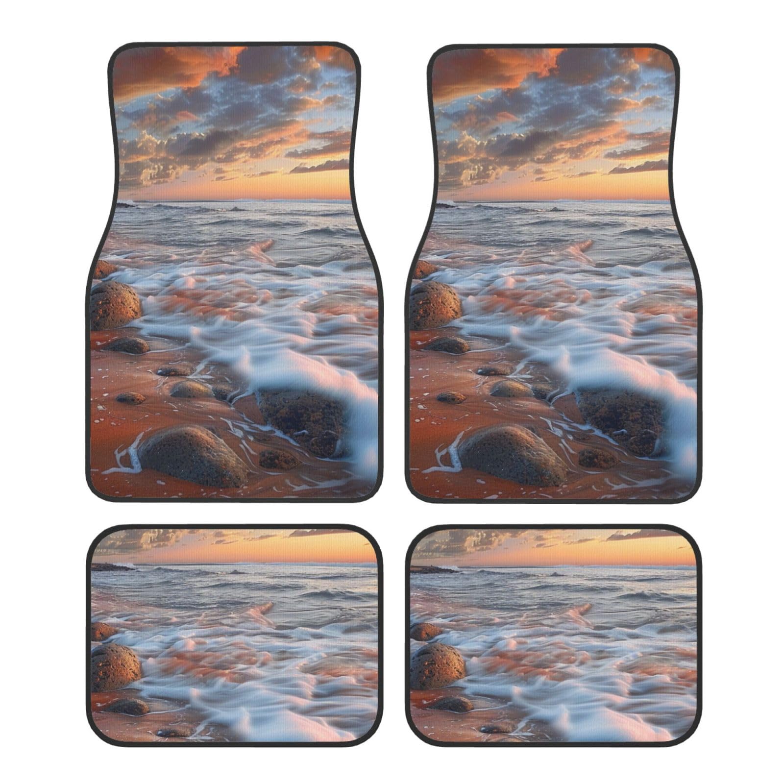 Beach Maui Hawaii Sonnenuntergang Meer Wellen Wolken Gedruckt Auto Fußmatten Set 4 Stück Universal rutschfeste Automatten Teppich für Auto SUV LKW von WPUTY