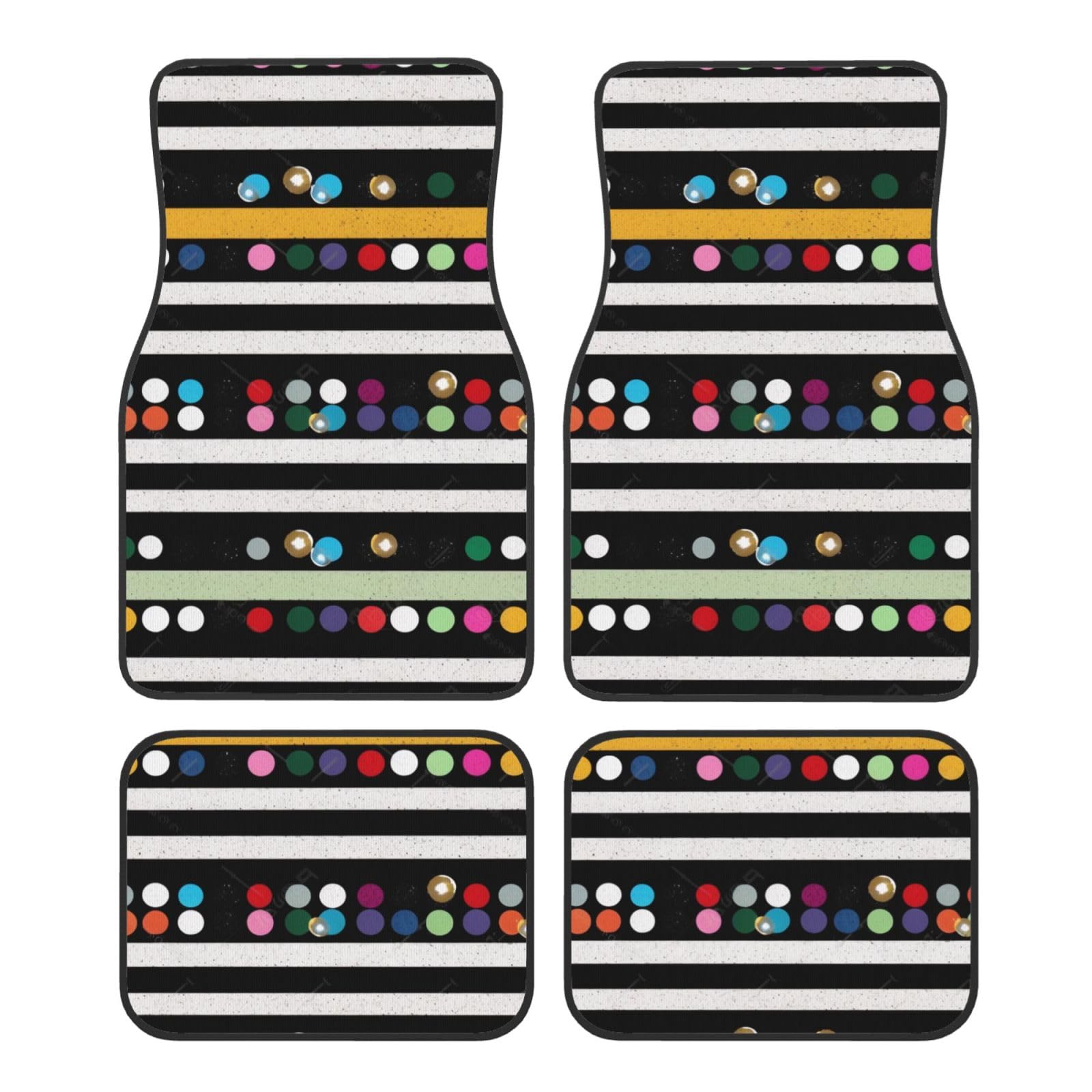 Glitzer Regenbogen Polka Dot Streifen Schwarz und Weiß 2 Gedruckt Auto Fußmatten Set 4 Stück Universal rutschfeste Automatten Teppich für Auto SUV LKW von WPUTY