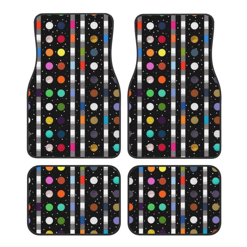 Glitzer Regenbogen Polka Dot Streifen Schwarz und Weiß 4 Gedruckt Auto Fußmatten Set 4 Stück Universal rutschfeste Automatten Teppich für Auto SUV LKW von WPUTY