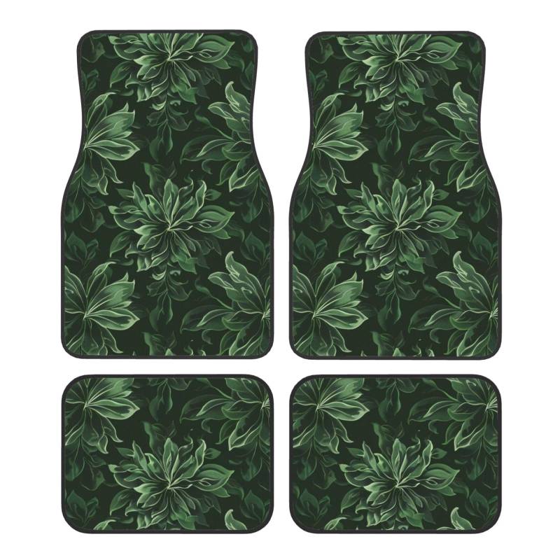 Hunter Green Floral Petals Muster Gedruckt Auto Fußmatten Set 4 Stück Universal rutschfeste Automatten Teppich für Auto SUV LKW von WPUTY