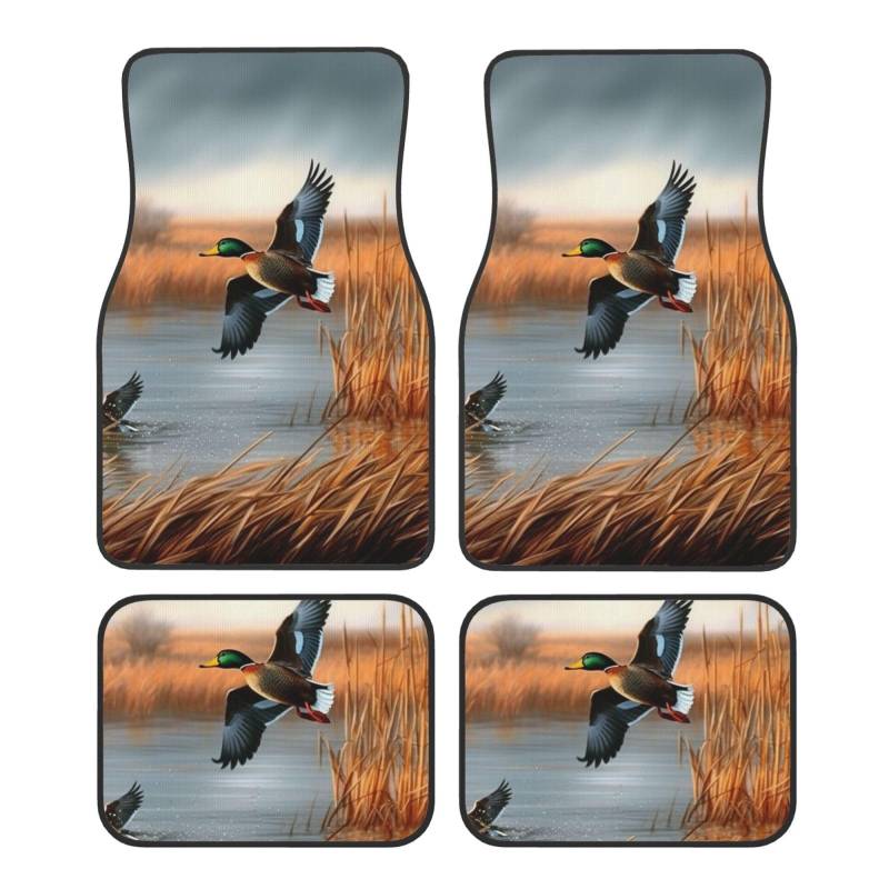 Hunting Flying Wild Duck 1 Bedruckte Auto Fußmatten Set 4 Stück Universal rutschfeste Automatten Teppich für Auto SUV LKW von WPUTY