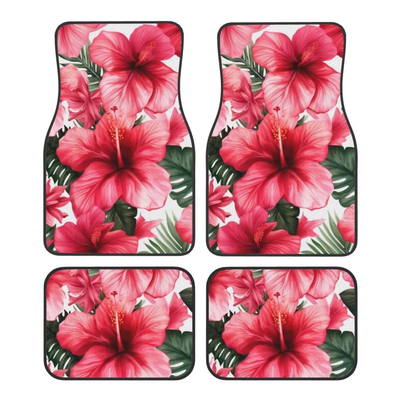 Schöne Hibiskus Blume Gedruckt Auto Fußmatten Set 4 Stück Universal rutschfeste Automatten Teppich für Auto SUV LKW von WPUTY