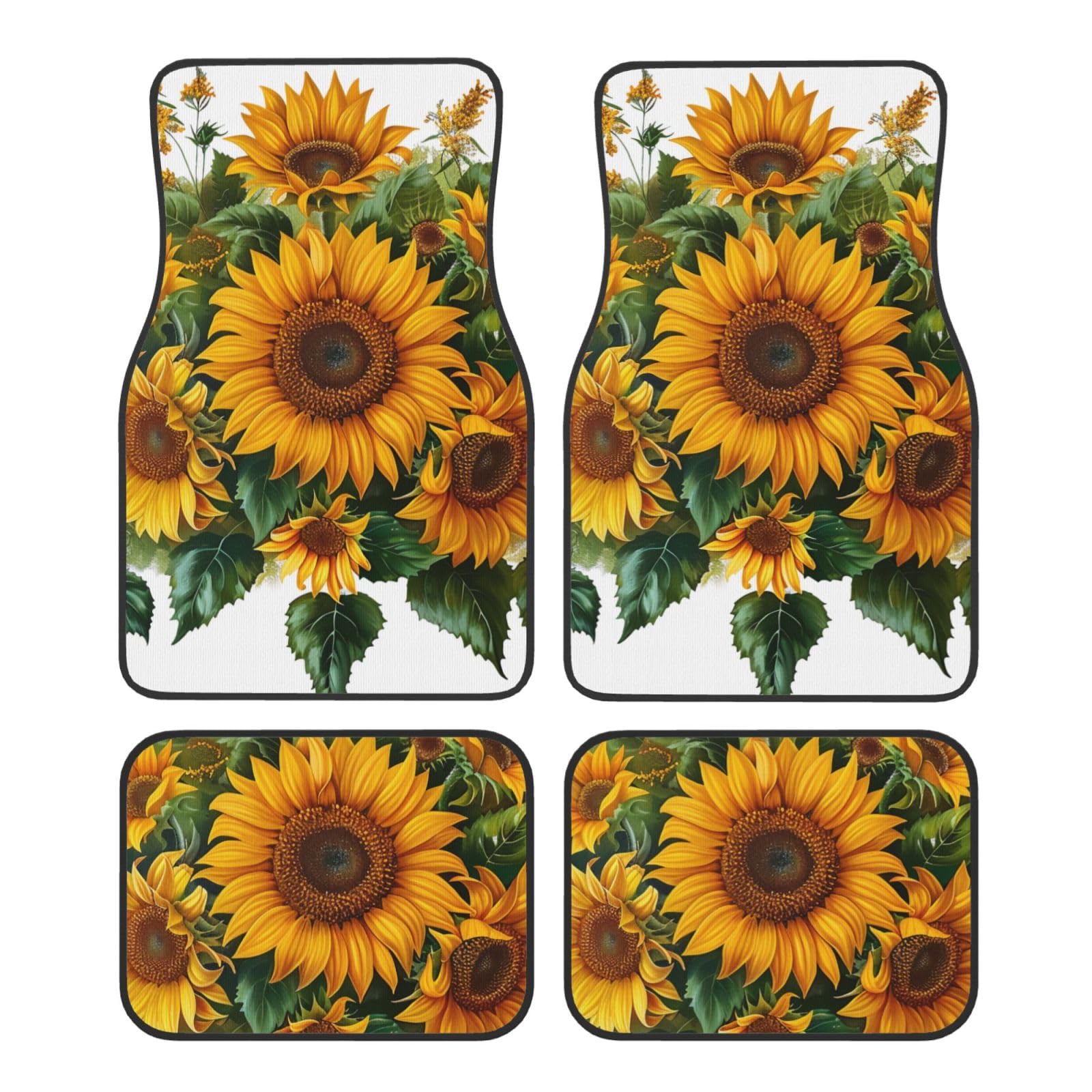 Sunflowers Kunst Gedruckt Auto Fußmatten Set 4 Stück Universal rutschfeste Automatten Teppich für Auto SUV LKW von WPUTY