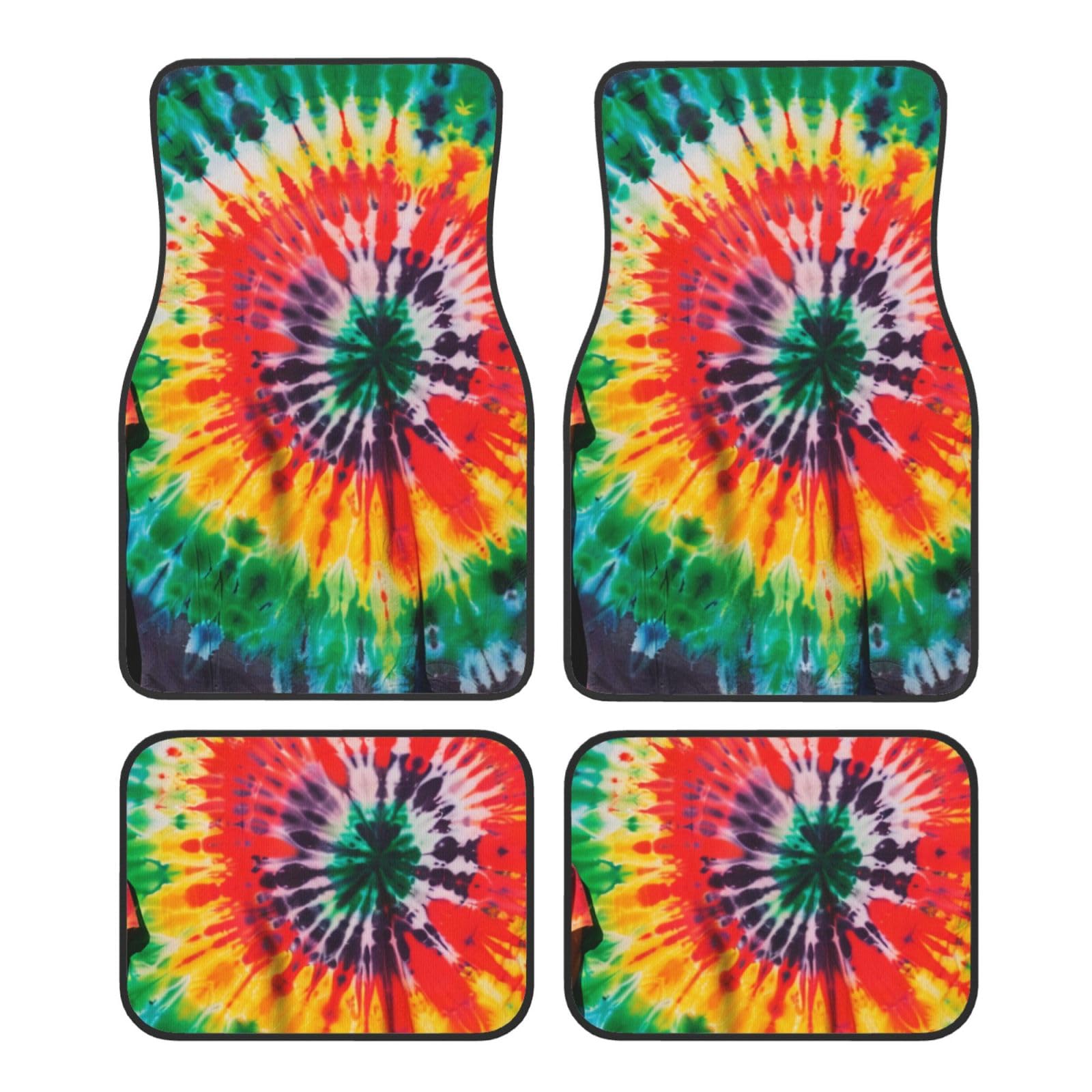 Tie Dye Hippies Gedruckt Auto Fußmatten Set 4 Stück Universal rutschfeste Automatten Teppich für Auto SUV LKW von WPUTY