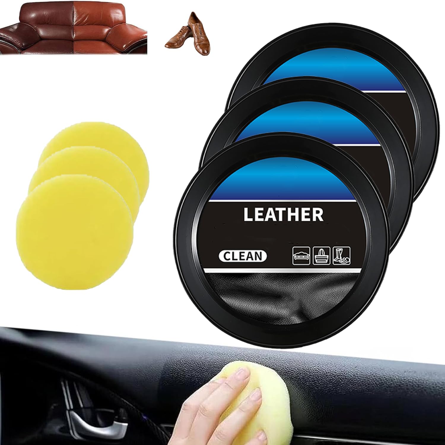 Führende Reinigungs- und Pflegecreme und Reinigungspaste für Lederpflege,Autolederreiniger und -pflegemittel,Lederpflege-Reinigungspaste,Lederpflegepaste,für Auto,Möbel (3PCS) von WQTHU