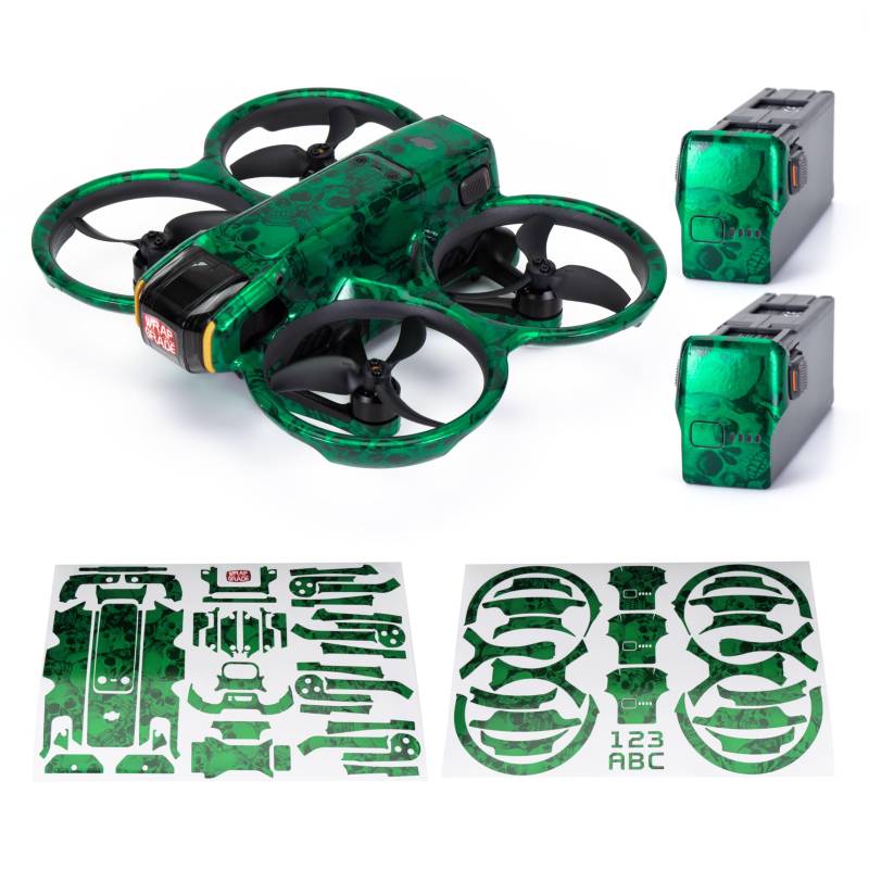 WRAPGRADE Skin Aufkleber Kompatibel mit DJI Avata 2 (Emerald Skull) von WRAPGRADE