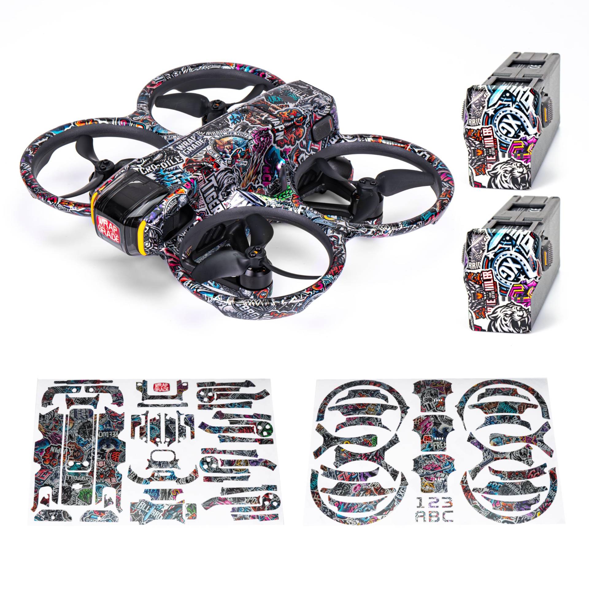 WRAPGRADE Skin Aufkleber Kompatibel mit DJI Avata 2 (Metal Sticker Bomb) von WRAPGRADE