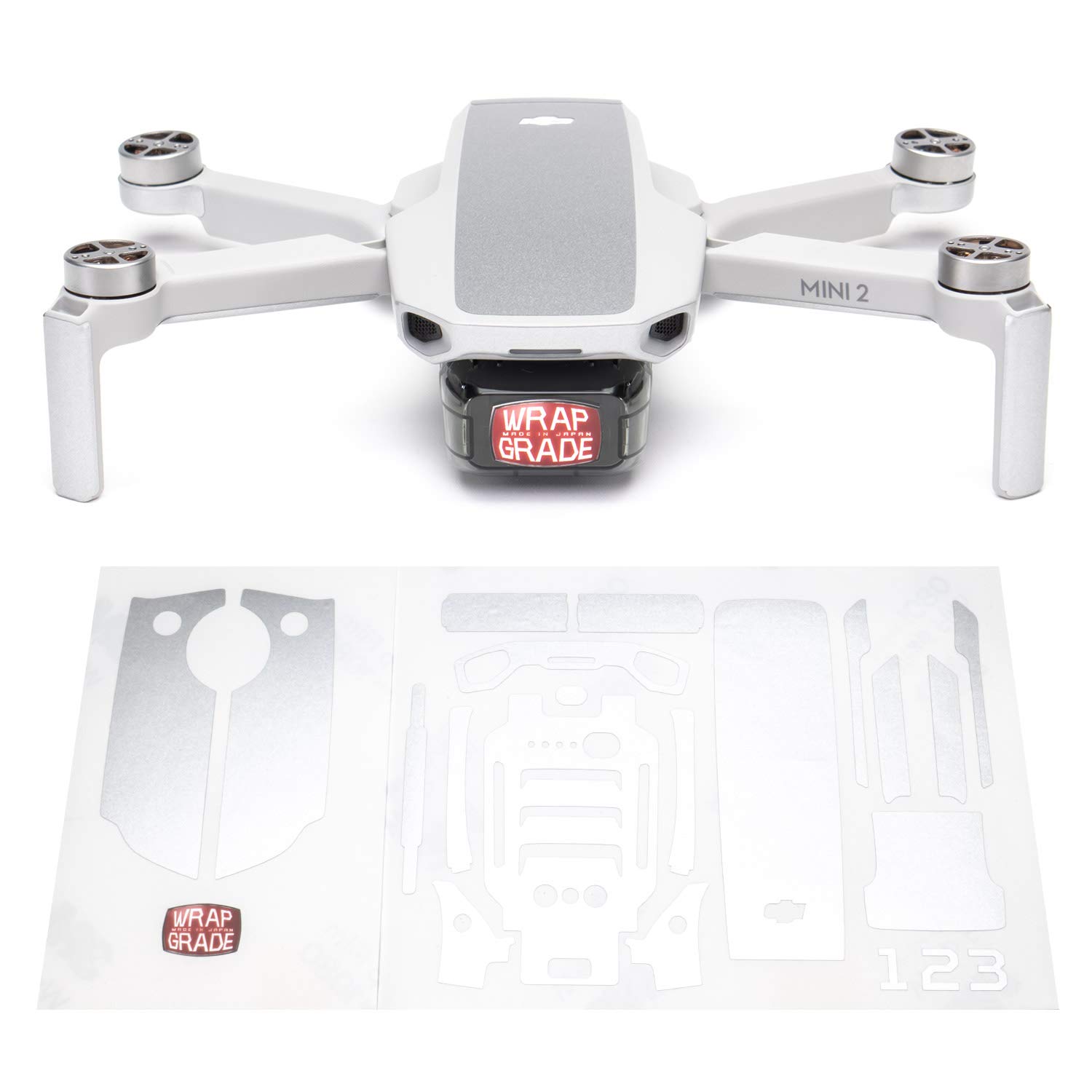 Wrapgrade Skin Sticker Set Kompatibel mit DJI Mini 2 | Akzentfarbe (Airforce Silver) von WRAPGRADE