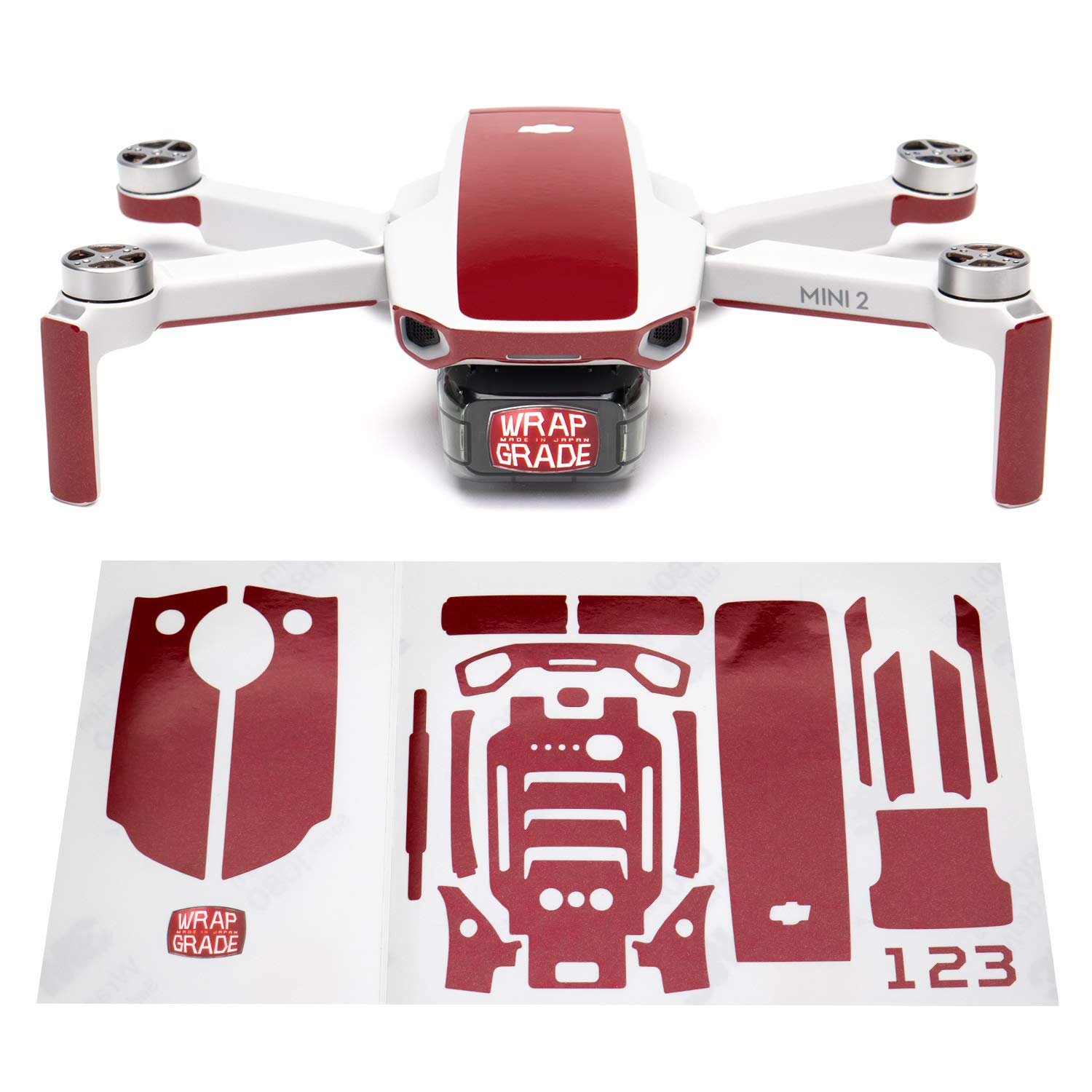 Wrapgrade Skin Sticker Set Kompatibel mit DJI Mini 2 | Akzentfarbe (JAPAN RED) von WRAPGRADE