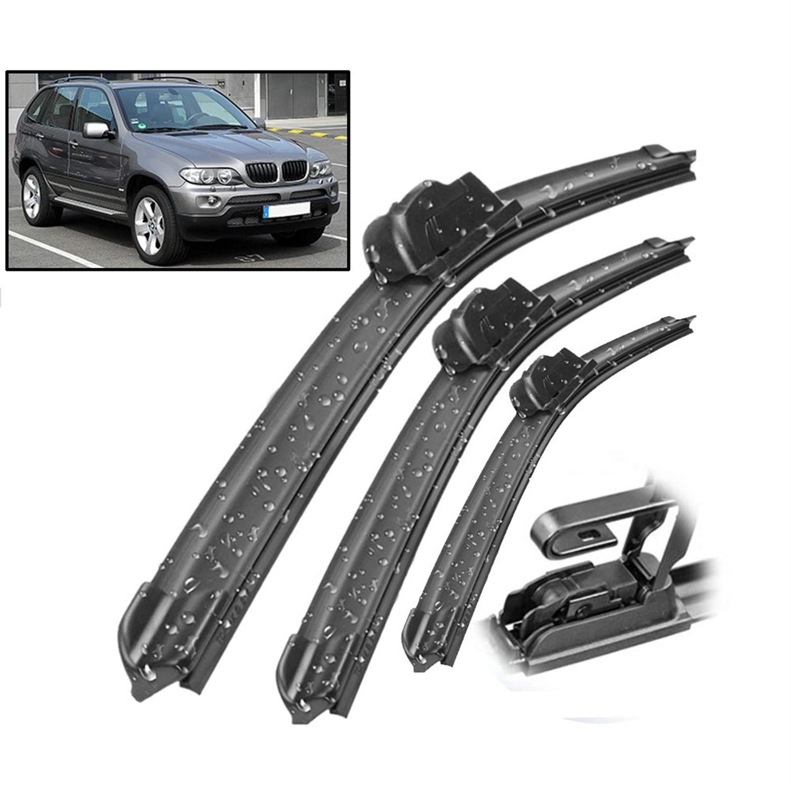 WRDD Wischblatt Scheibenwischer Vorne Und Hinten Wischerblätter Set Kit Für BMW X5 E53 2000 Bis 2006 Windschutzscheibe Windschutzscheibe 24 „22“ 18" Scheibenwischer von WRDD