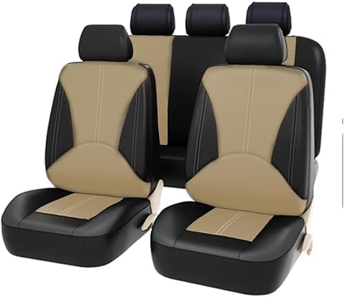 WRNHZNEW Auto Leder Sitzbezüge Sets für Nissan Qashqai Rogue Sport 2017-2021, Allwetter Wasserdicht Vorne Hinten Schonbezüge Atmungsaktiv Komfortabel Innenraum Schonbezüge Zubehör, Black Beige von WRNHZNEW