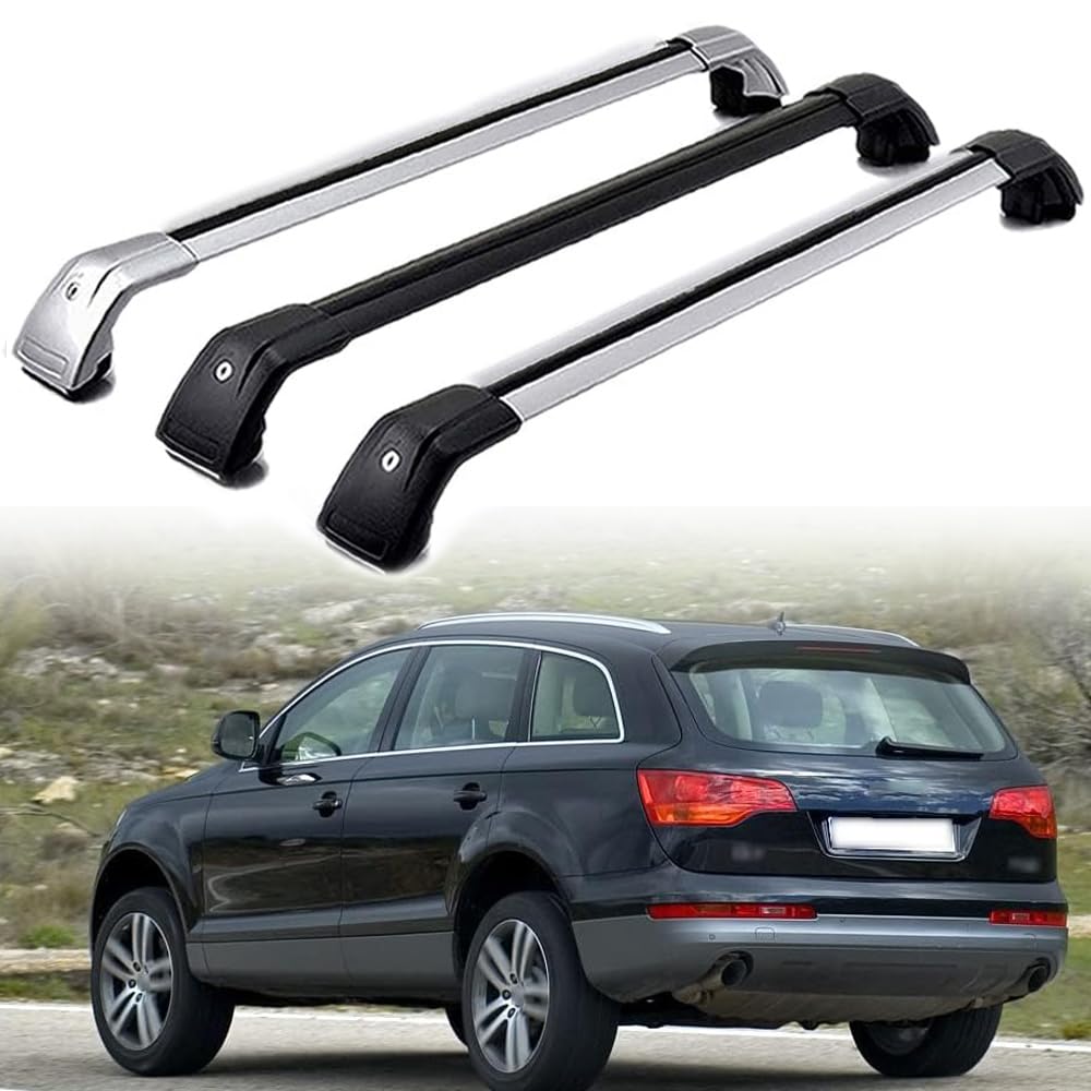 DachträGer RelingträGer für Q7 SUV 2006-2015, Dachgepäckträger Aluminium AbschließBar mit Geschlossene Dachreling A Paar,Silver-1 Pair von WRUHUA