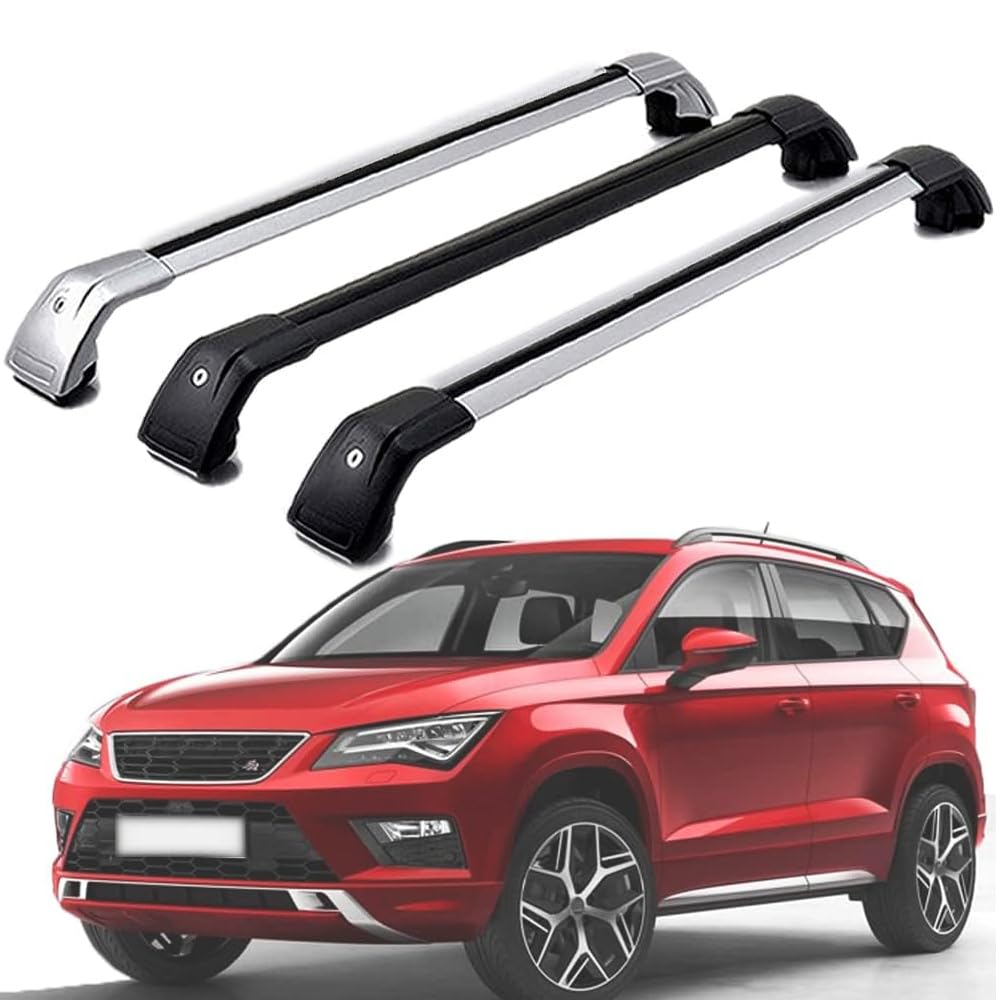 DachträGer RelingträGer für Seat Ateca SUV 2016-2020, Dachgepäckträger Aluminium AbschließBar mit Geschlossene Dachreling A Paar,Silver Black-1 Pair von WRUHUA