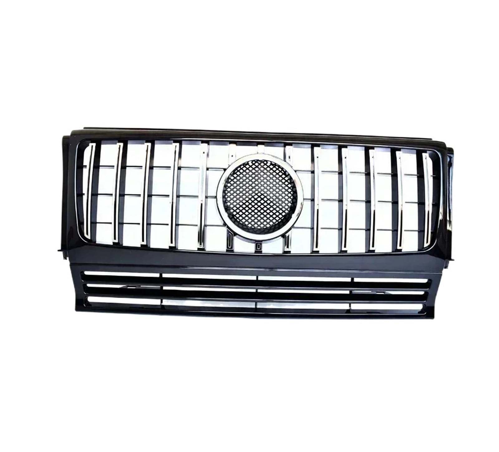 Kühlergrill for die vordere Stoßstange, in der Mitte der Motorhaube, schwarz-silberner Kühlergrill, kompatibel mit Mercedes G-Klasse G-Wagon W463 1990–2017 G350 G450 G500, außer G63 G65 AMG(Silver- no von WRYZA