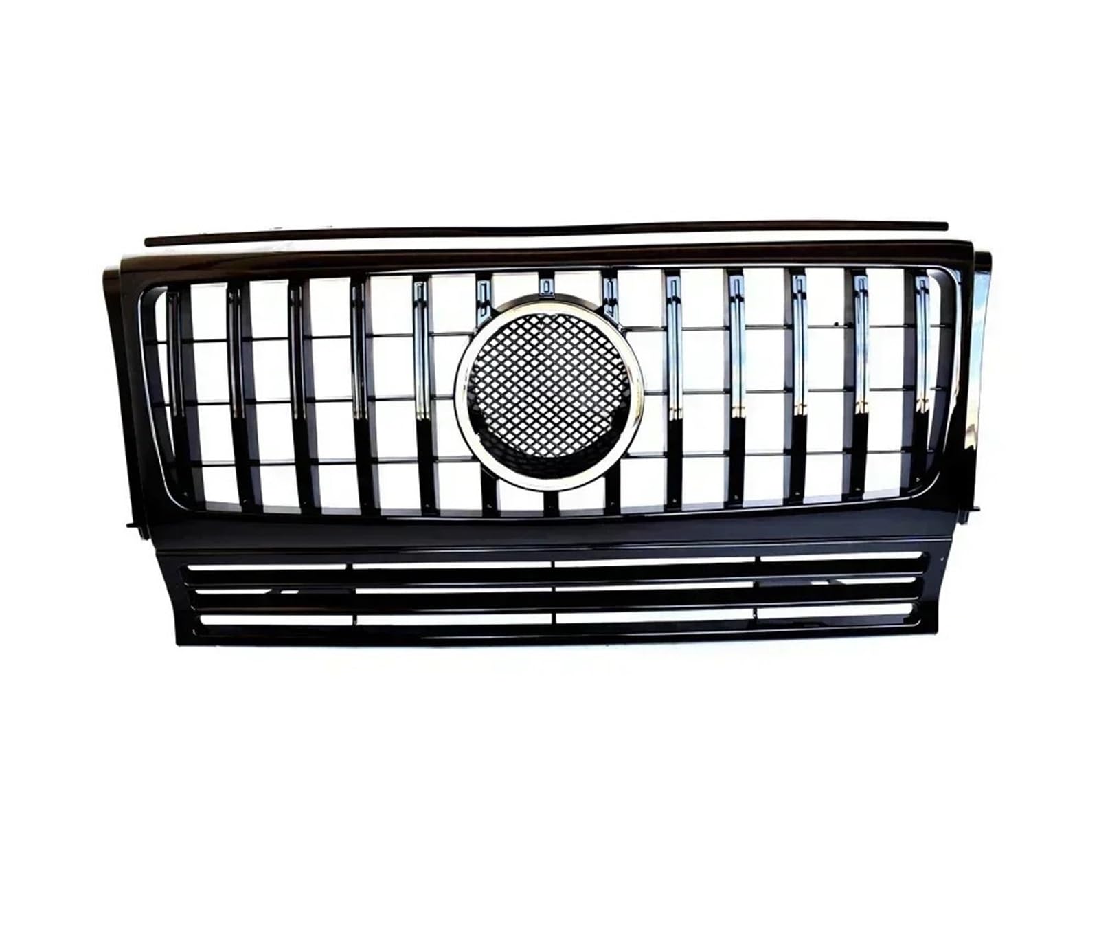 Kühlergrill for die vordere Stoßstange, in der Mitte der Motorhaube, schwarz-silberner Kühlergrill, kompatibel mit Mercedes G-Klasse G-Wagon W463 1990–2017 G350 G450 G500, außer G63 G65 AMG(Black- no von WRYZA