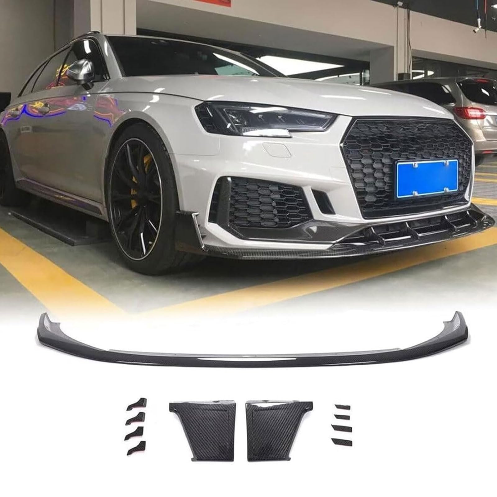 Auto Frontspoiler für Audi RS4 2019, Frontstoßstange Lippe Spoiler Splitter, Frontspoiler Diffusor Body Kit Auto Tuning Zubehör von WSCDMCC