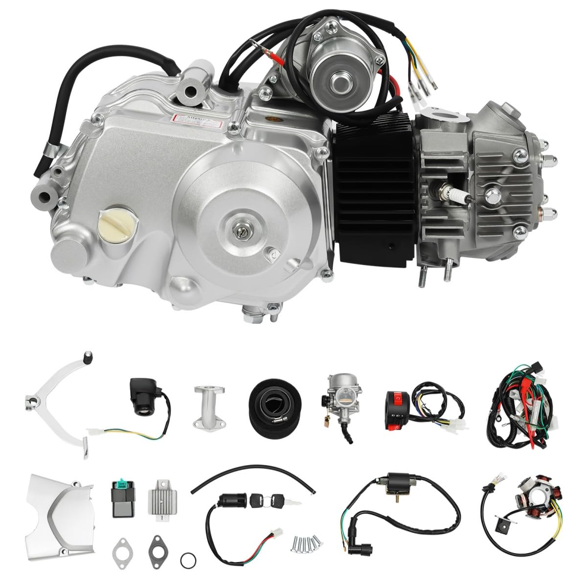 125CC 4 Takt ATV Motor Kart-Einzylindermotor Liegend, Luftgekühlter Elektrostarter, CDI-Zündung, 3-Gang vorwärts mit Rückwärtsgang, inkl. Verkabelung + Luftfilter + Kettenkasten von WSIKGHU