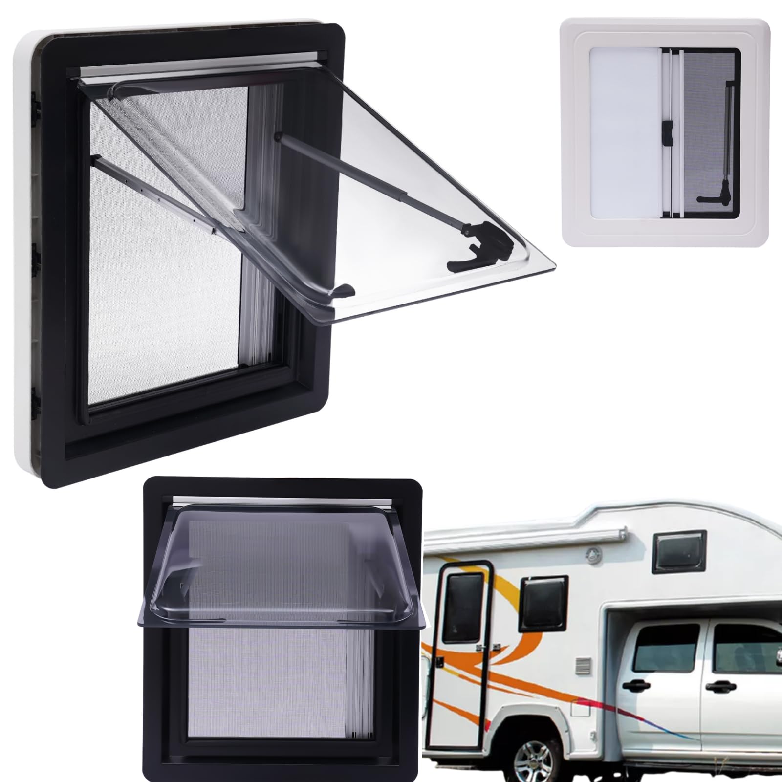 WSIKGHU Caravan Seitenfenster 450x500mm Wohnwagen Fenster 70° Push Fenster mit Fliegengitter und Rollo, Acryl Aluminium Wohnmobilfenster, Ausstellfenster für RV Wohnwagen Fahrzeugen, Camper | E13 von WSIKGHU