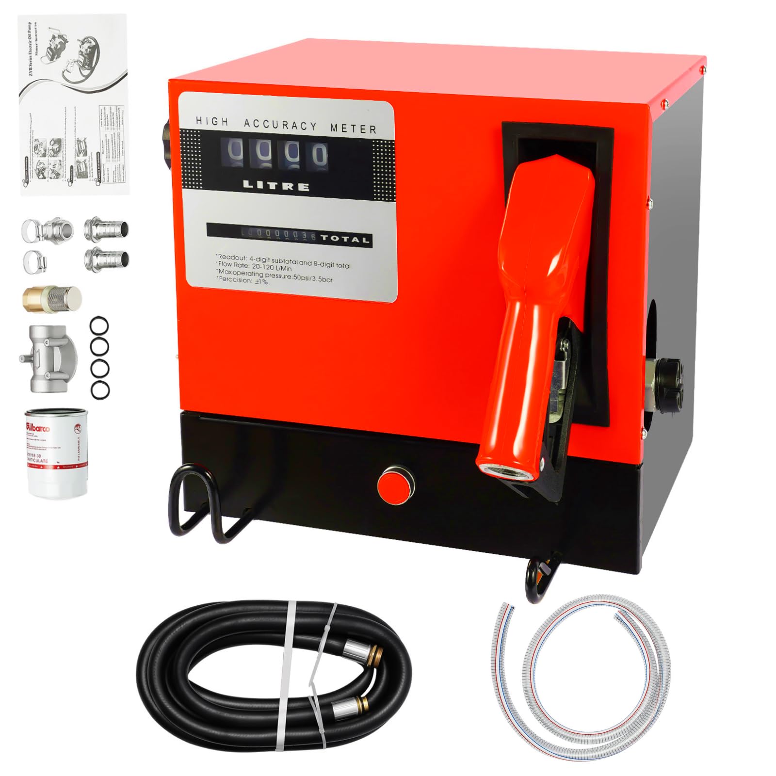 WSIKGHU Dieselpumpe 230V Selbstansaugend Heizölpumpe Ölpumpe 60 L/Min Mobile Tankstelle, 500W Professionelle Selbstansaugende Kraftstoffpumpe mit Ölfilter, Zähler, 4M + 2M Schlauch-EU-Bestand von WSIKGHU