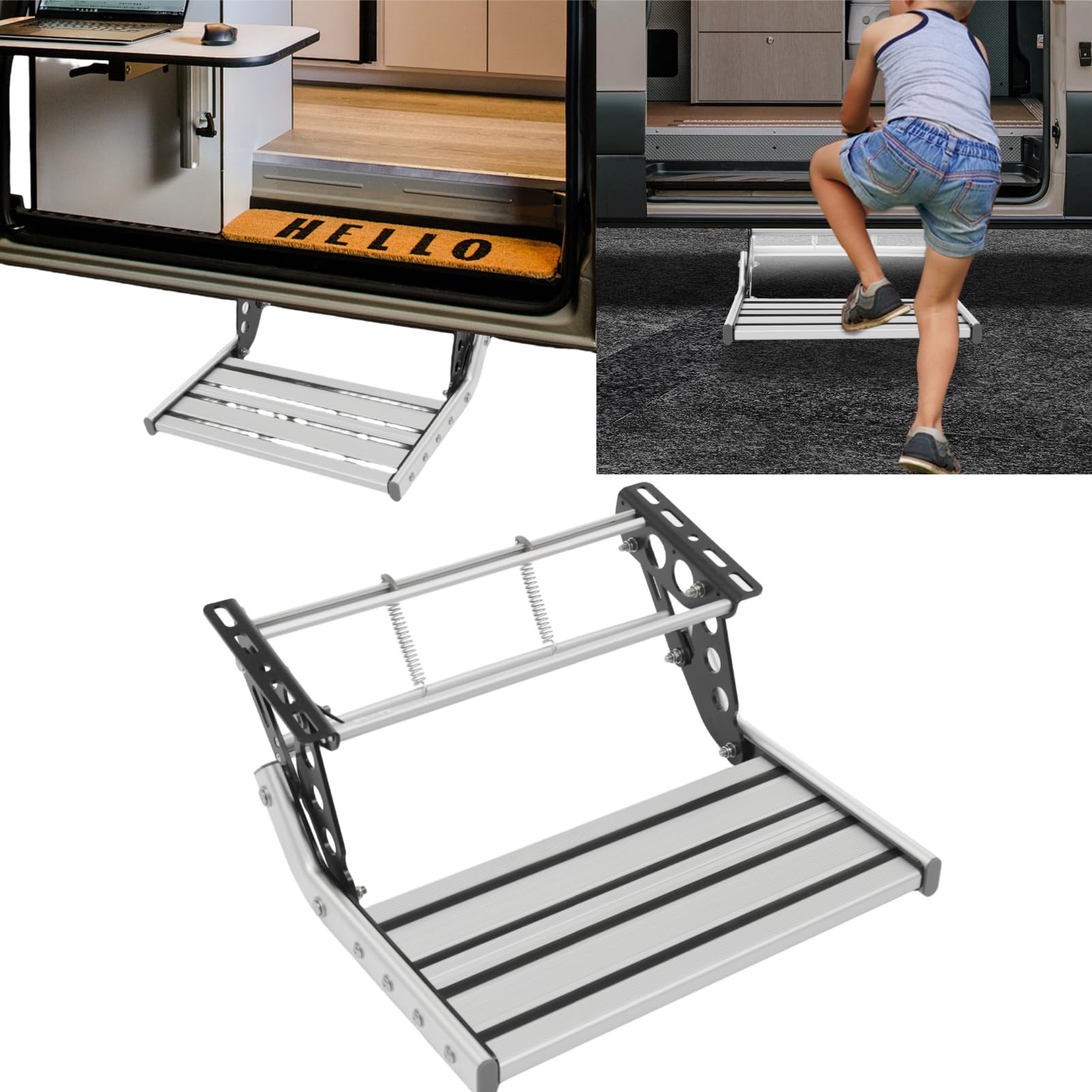 WSIKGHU Wohnwagen Trittstufe Klapptritt Faltbar Aluminium Tragbar Trittstufe, Wohnwagen-Camping-Treppe, 12V Caravan Wohnmobil SUV Treppe mit LED-Licht, 18.74 x 19.72 x 7.2in von WSIKGHU