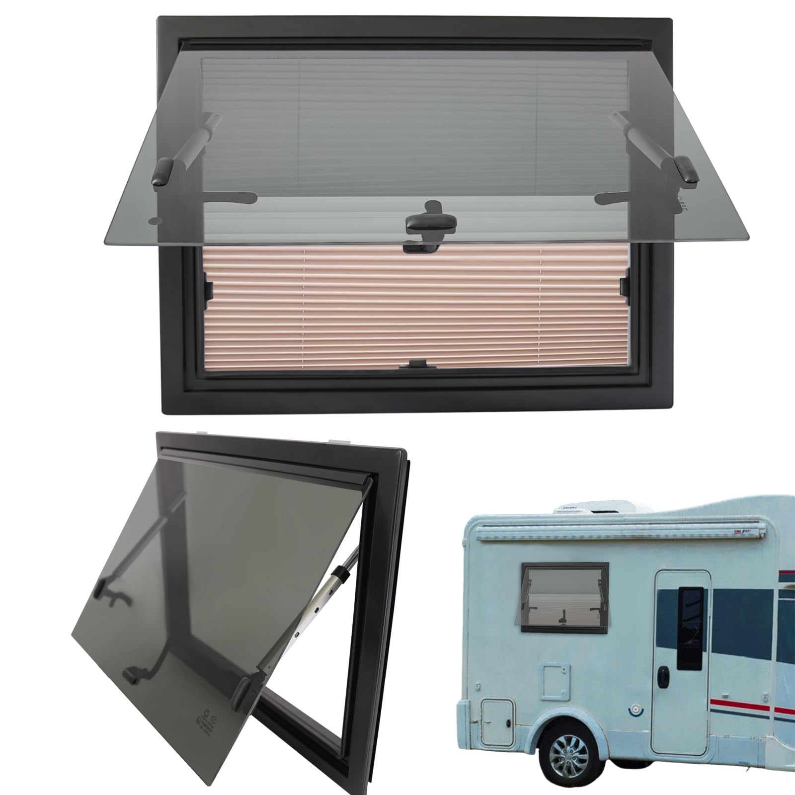 WSIKGHU Wohnwagenfenster Ausstellfenster Camper Wohnwagen Fenster RV Klappfenster Fenster Wohnmobil 65° Externes Push Fenster | Aluminium + Gehärtetes Glas | 450 x 600 MM | EU Stock von WSIKGHU