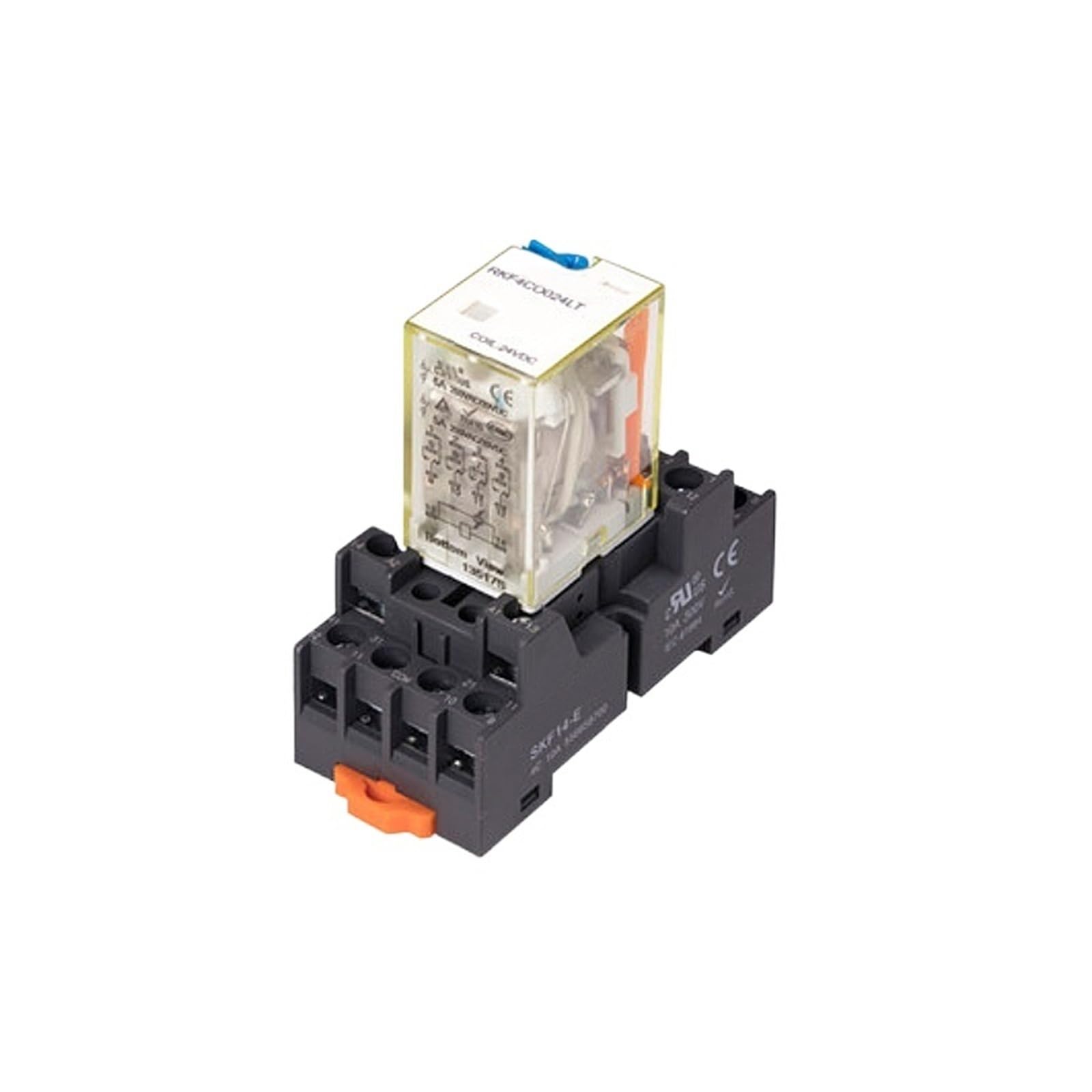 Steckbares Miniatur-Leistungszwischenrelais + mit Sockel RKF4C Set 6A 14 Fuß 4NO4NC Elektromagnetisches Relais DC24 AC230(4CO024LT SKC14 E) von WSJMWKW