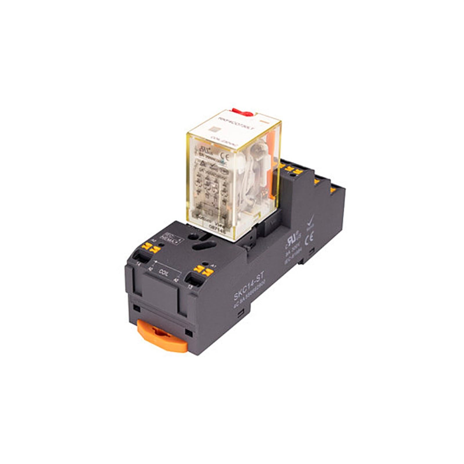 Steckbares Miniatur-Leistungszwischenrelais + mit Sockel RKF4C Set 6A 14 Fuß 4NO4NC Elektromagnetisches Relais DC24 AC230(4CO730LT SKC14 ST) von WSJMWKW