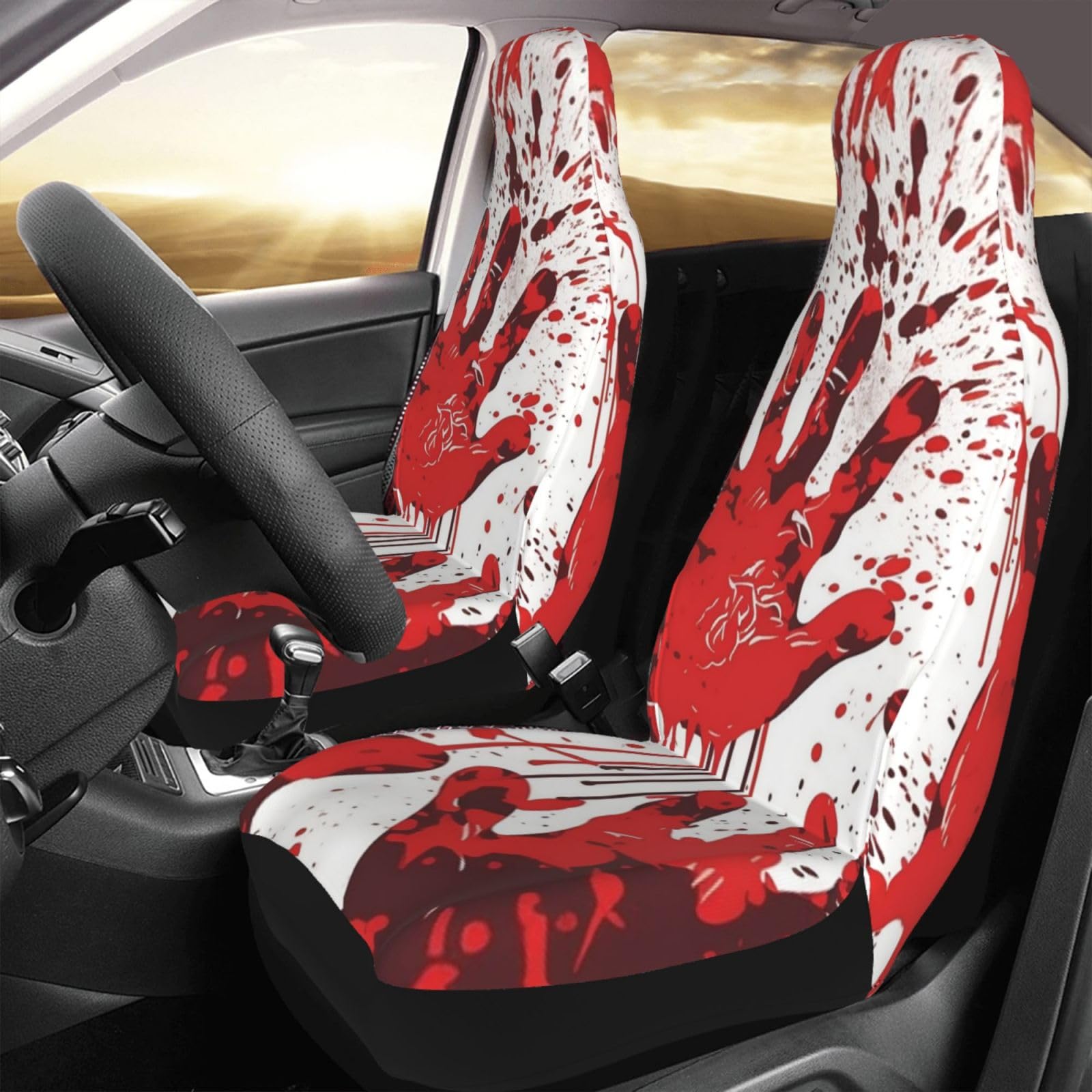 WSOIHFEC Autositzbezüge-Set mit blutigen Handabdrücken, Vordersitzbezug für Autos, waschbar und atmungsaktiv, Autositzbezüge, universeller Autositzbezug, 2 Stück von WSOIHFEC