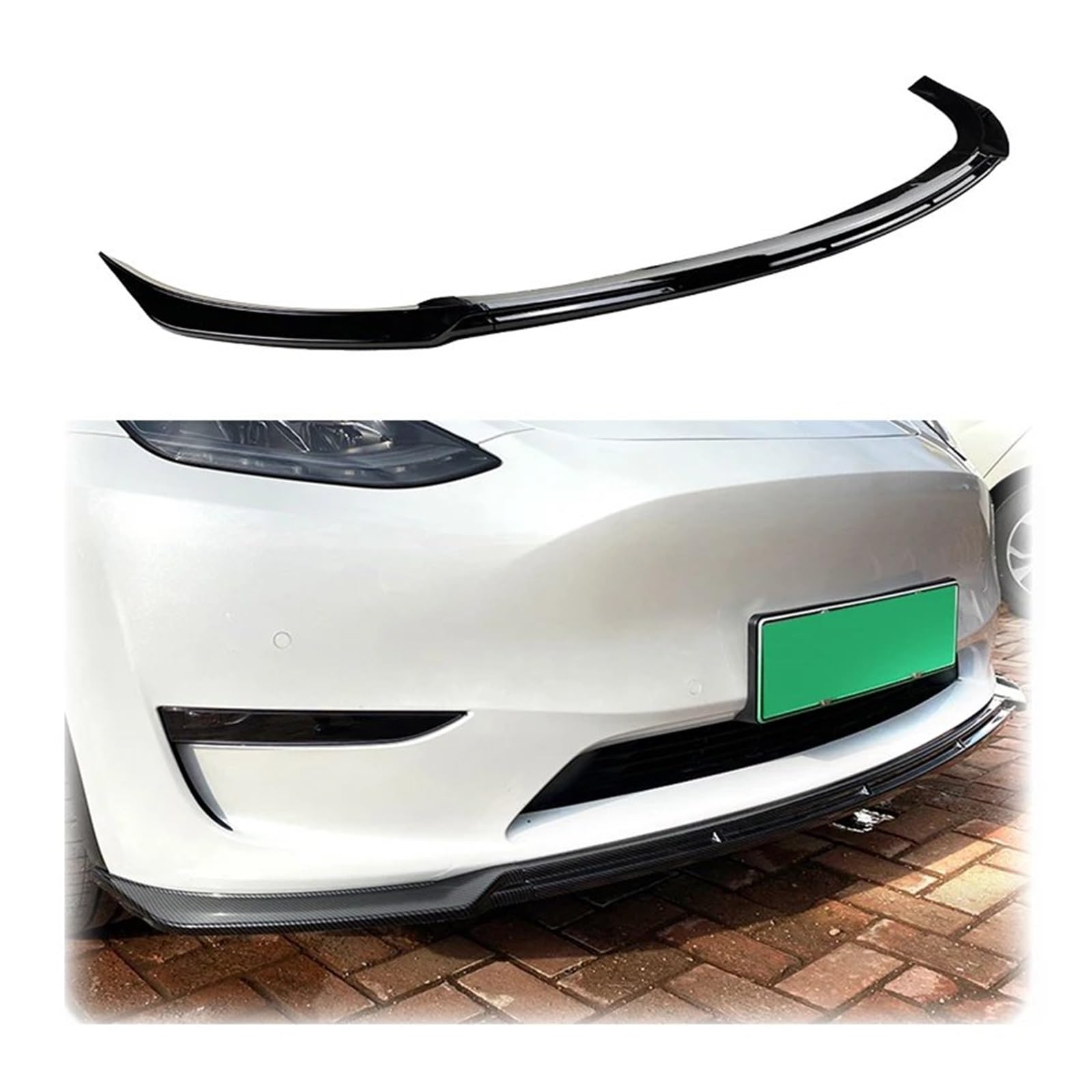 Auto-Frontspoiler Für Tesla Für Modell Y 2020 2021 2022 Frontschürze Spoiler Lip Splitter Schutz Bord ABS Glänzend Schwarz Carbon Faser Front Spoiler Lippe(Glossy Black) von WSUMKH