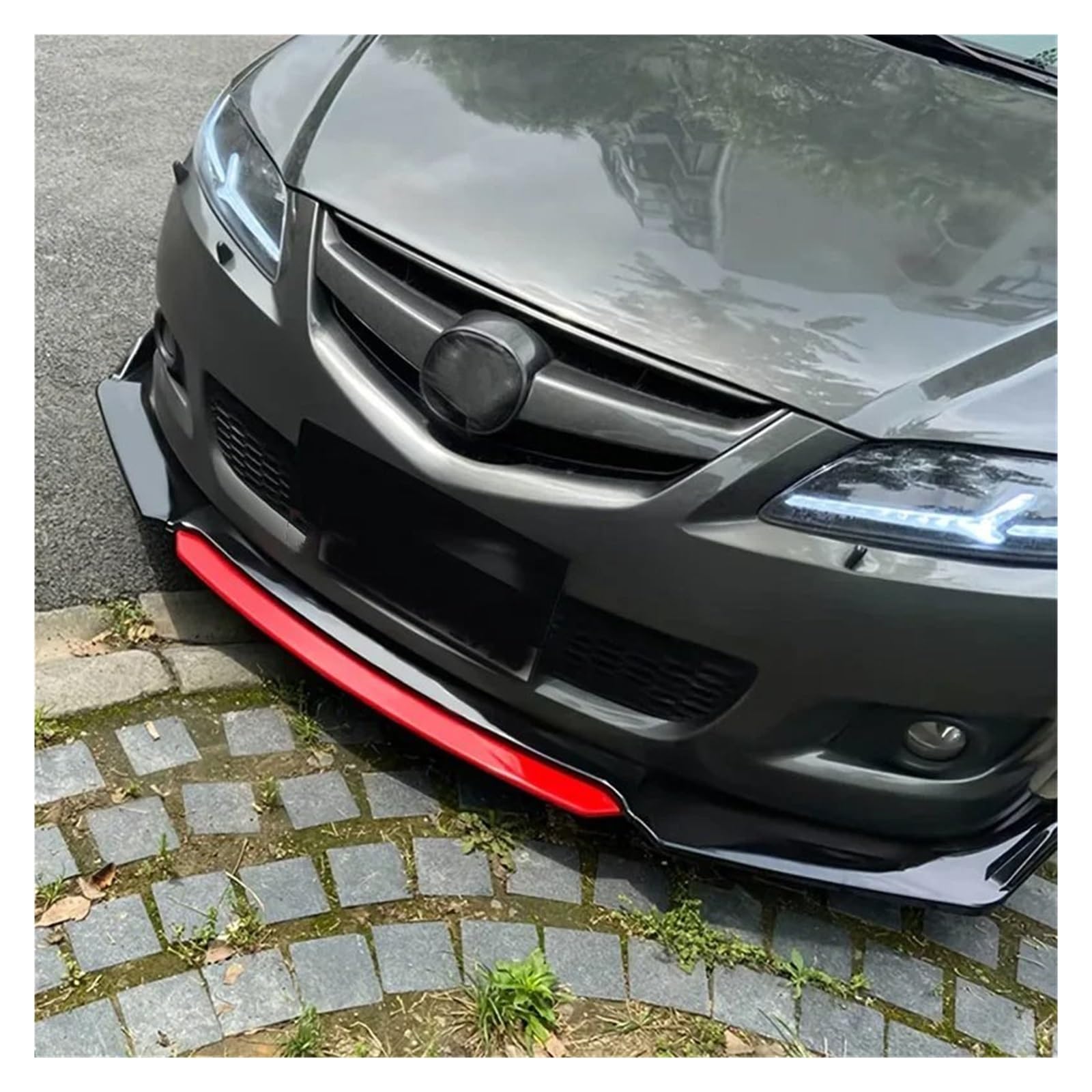 Auto-Frontspoiler Universelle Dreistufige Frontschaufel Mit Rotem Zierstreifen, Frontstoßstange, Frontlippe, Kleines Surround-Frontschaufel-Zubehör Front Spoiler Lippe(Rot) von WSUMKH