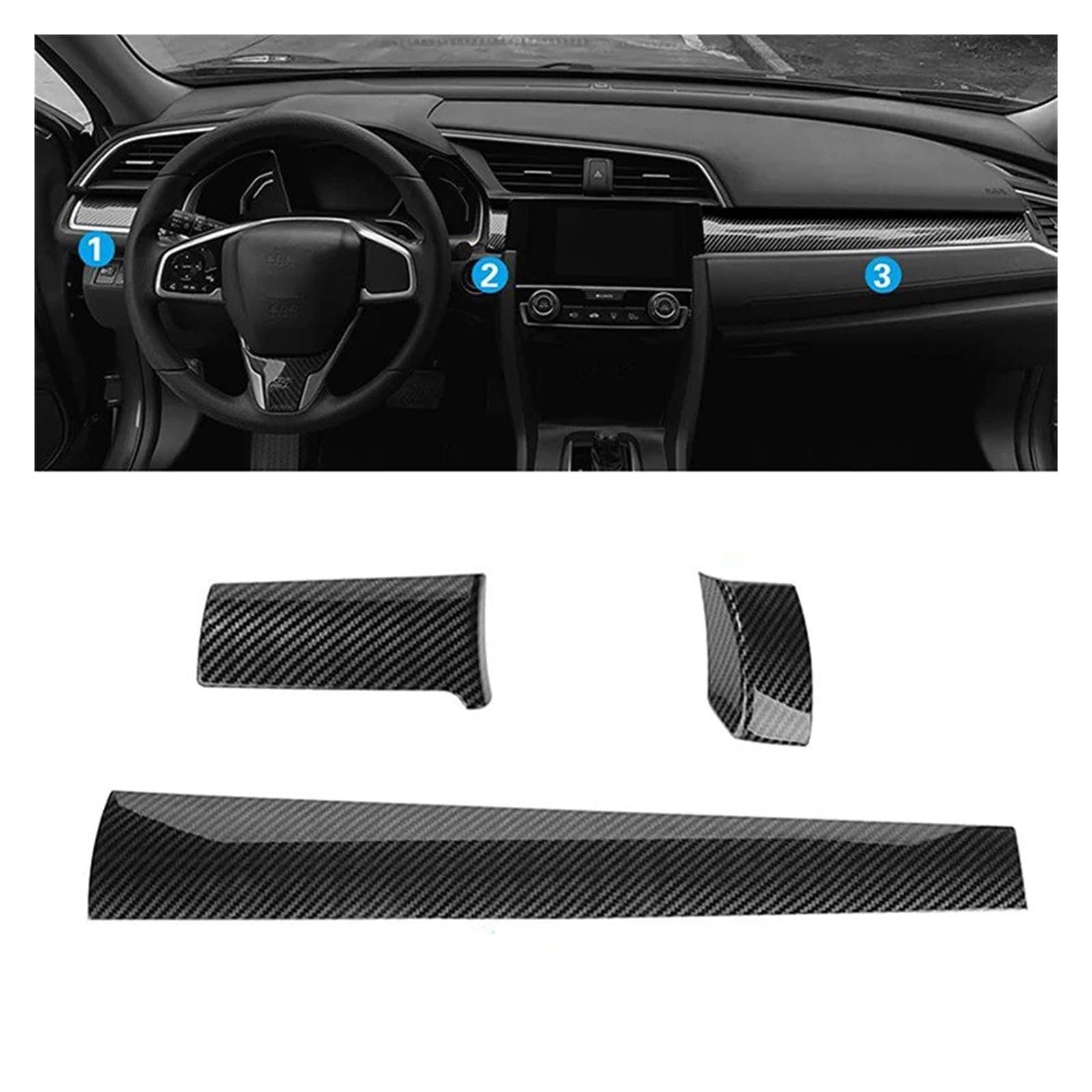 Auto Innendekoration Interieur Dekor 3-teiliges Set Für Civic 2016–2021 2020 2019 2018 2017, Kohlefaser-Stil, Auto-Center-Armaturenbrett-Panel-Trim-Abdeckung von WSUMKH