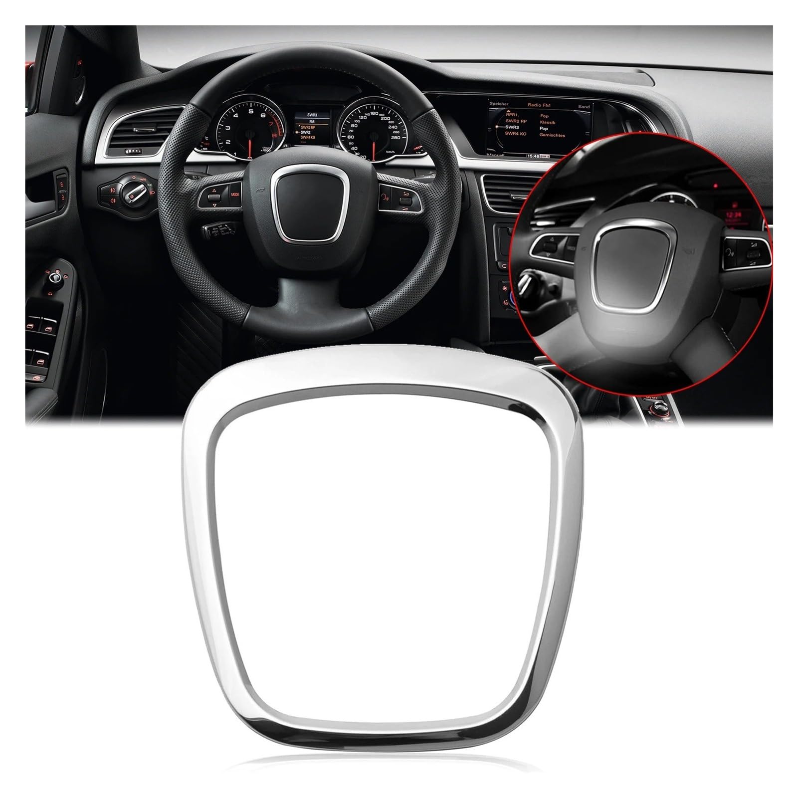 Auto Innendekoration Interieur Dekor Für A3 Für A4 B7 B8 Für A5 Für A6 C6 Für A8 D3 Für Q5 Für Q7 2006-2015 Silber Auto Innen Lenkrad Abdeckung Trim Emblem Mittelrahmen von WSUMKH