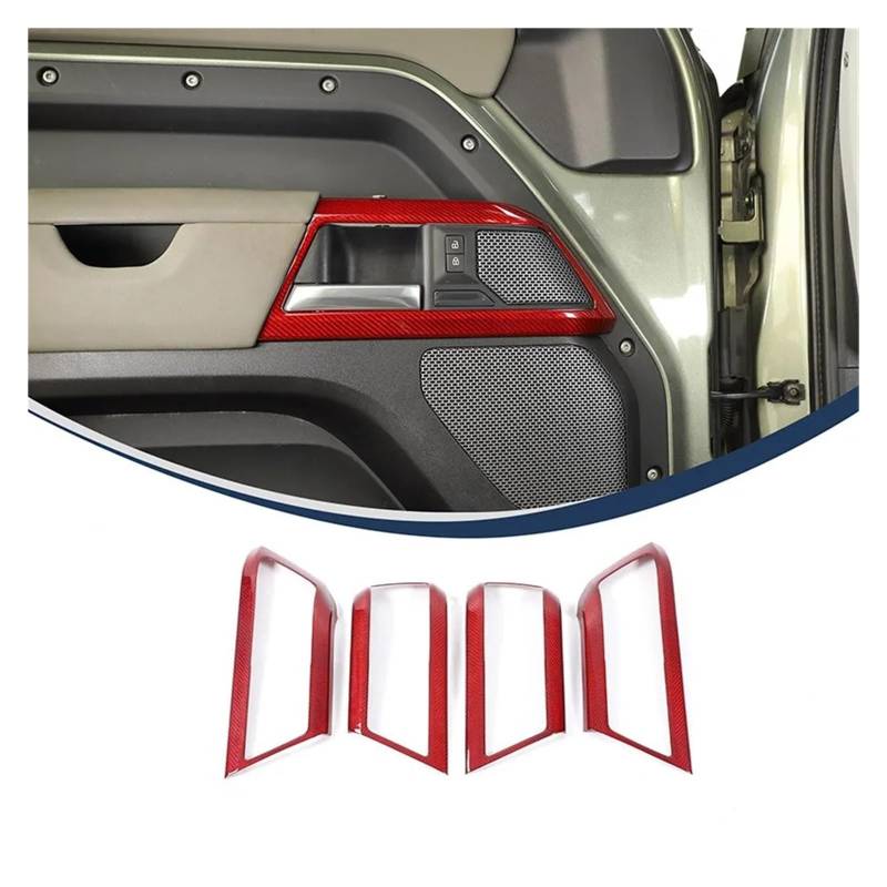 Auto Innendekoration Interieur Dekor Für Land Für Rover Für Defender 90 110 2020 2021 2022 2023 2024 Auto Innentürgriff Rahmen Innentür Schüssel Schutz Aufkleber Autozubehör(Red Real Carbon) von WSUMKH