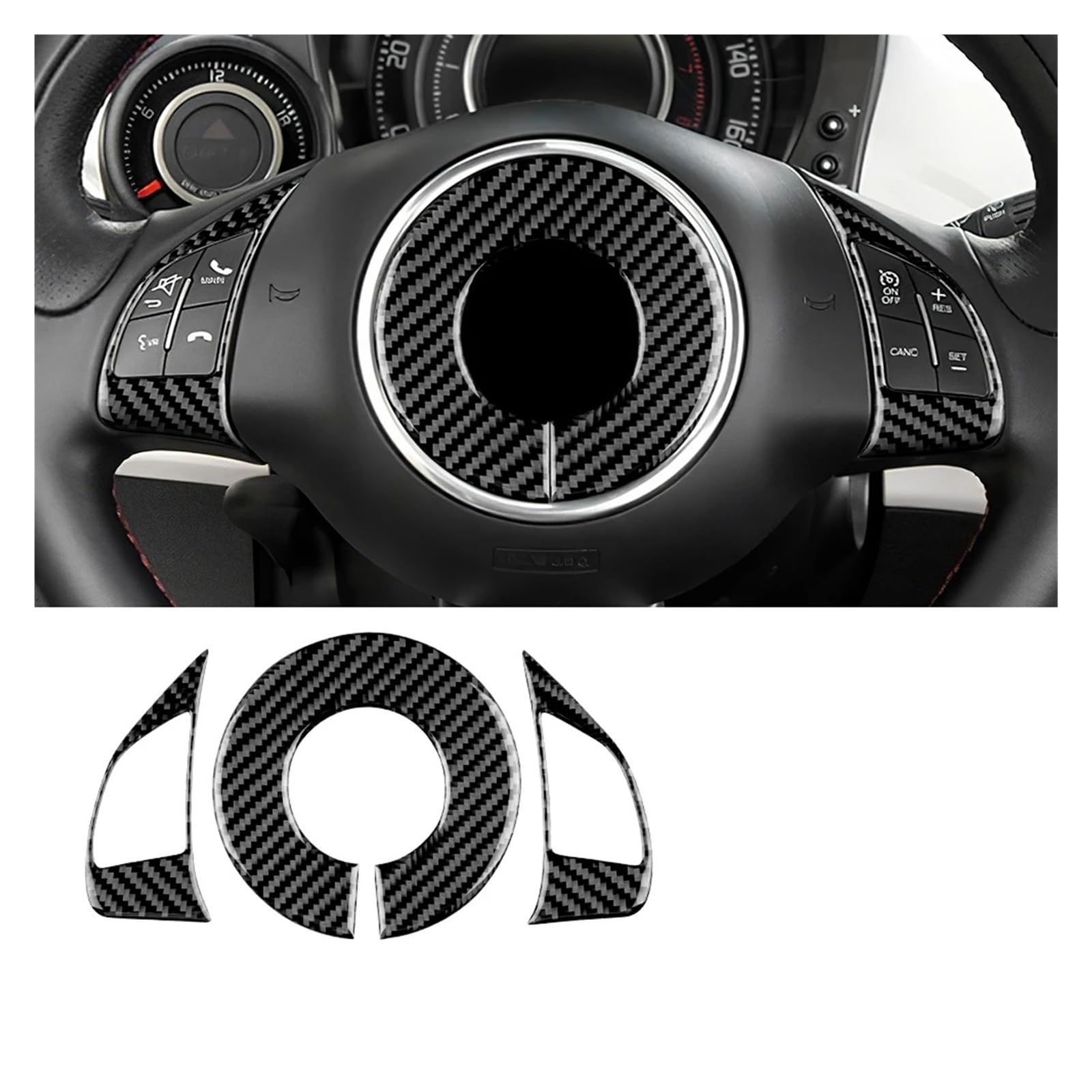 Auto Innenraum Für FIAT Für 500 Für Abarth 595 2012 2013 2014 2015 2016 2017 2018 2019 2020 2021 2022 2023 Autolenkung Echter Weicher Carbonfaser-Aufkleber Auto Innen Zubehör von WSUMKH