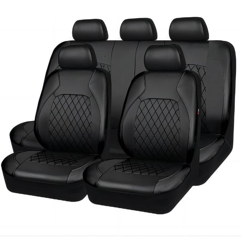 WSXQAZ 9 Stück Autositzbezüge für VW Golf Sportsvan 2015 2016 2017, Auto Schonbezug Autositz Set Leder Wasserdicht Verschleißfest Auto Zubehör,Black von WSXQAZ