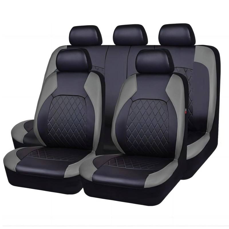 WSXQAZ 9 Stück Autositzbezüge für VW Jetta V 2006 2007 2008 2009 2010, Auto Schonbezug Autositz Set Leder Wasserdicht Verschleißfest Auto Zubehör,Grey von WSXQAZ