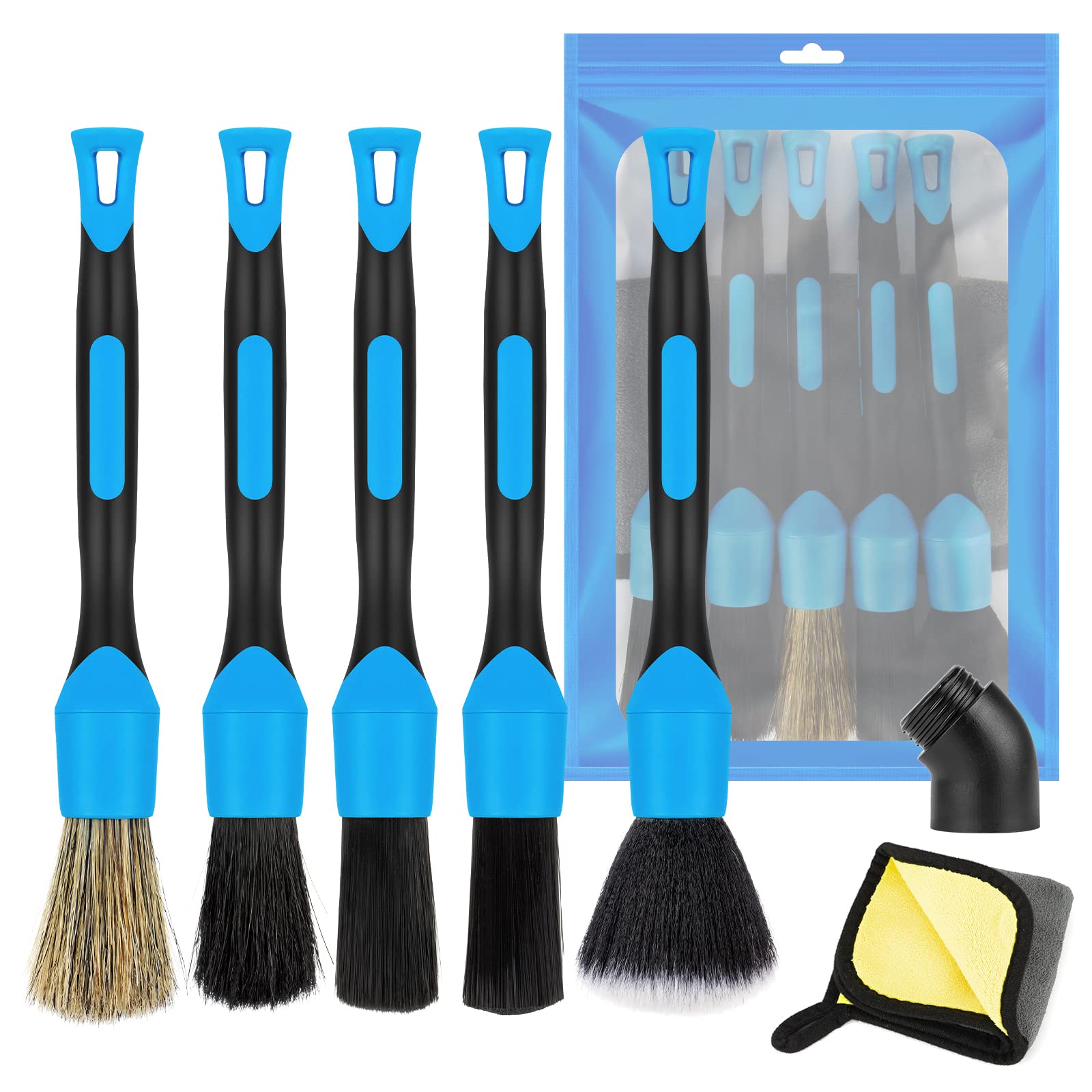 WT Auto Detailing Brush Set, 6 Stück Auto Detail Reinigungs 5 Verschiedene Premium Naturhaar Mischfaser Felgenbürste Auto Reinigungsbürsten Mit Autowaschhandtuch für Innen und Außenraum Autopflege von WT Wisdom Together