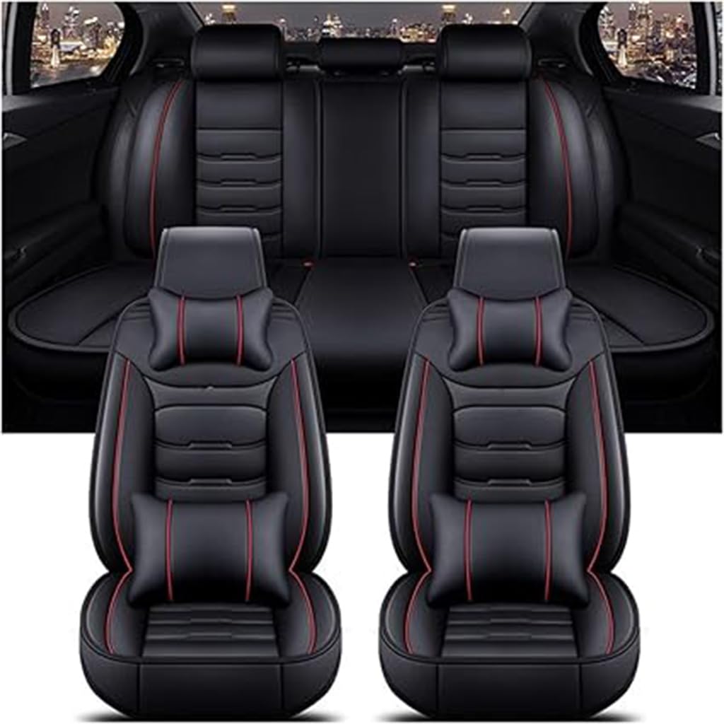 WTGCZDHY Auto Sitzbezüge für Audi A8 4 Seats 2006-2010,PU Leder Wasserdicht Sitzschoner Sitzbezügesets Schonbezüge,Innenraum Zubehör,B-Black Red von WTGCZDHY