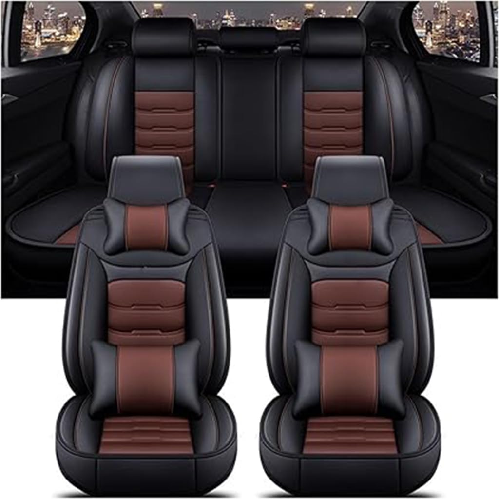 WTGCZDHY Auto Sitzbezüge für Audi A8 Saloon D3 5 Seats SWB 2002-2010,PU Leder Wasserdicht Sitzschoner Sitzbezügesets Schonbezüge,Innenraum Zubehör,B-Black Brown von WTGCZDHY