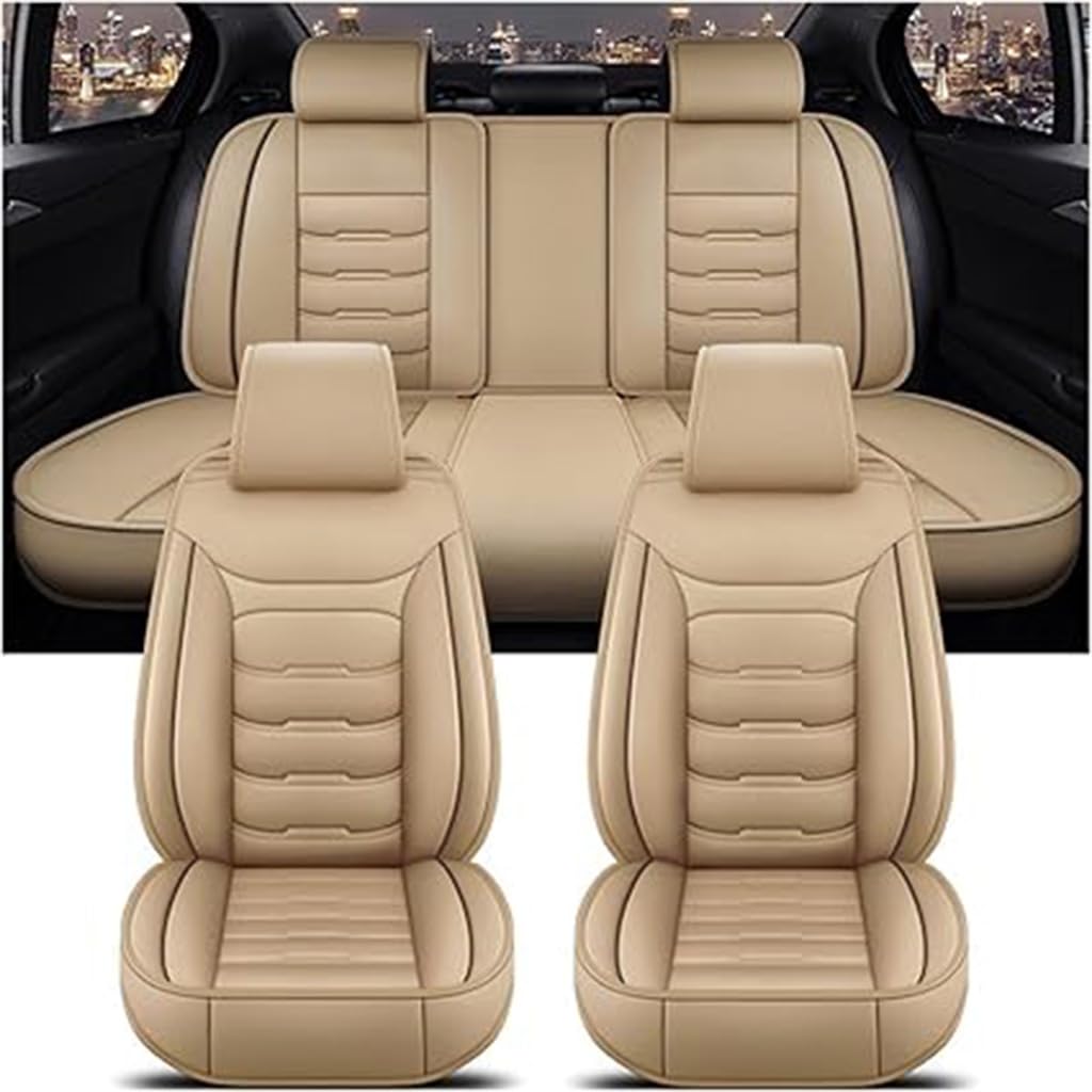 WTGCZDHY Auto Sitzbezüge für Mitsubishi Outlander 2005-2007,PU Leder Wasserdicht Sitzschoner Sitzbezügesets Schonbezüge,Innenraum Zubehör,A-Beige von WTGCZDHY