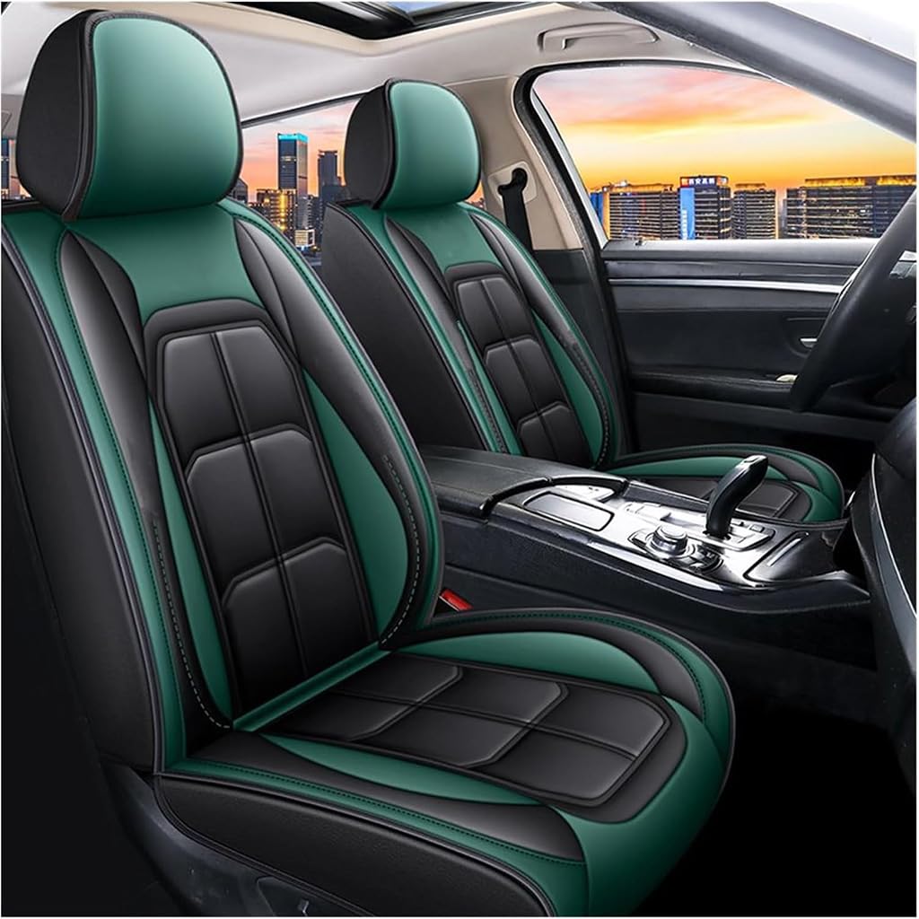 WTGCZDHY Auto Sitzbezug Full Set für Suzuki Kizashi 2010-2025,Vordersitze Rückbank Schonbezüge Die PU Leder Wasserdicht Autositzbezüge Innenraum Zubehör,A1-Black+Green von WTGCZDHY