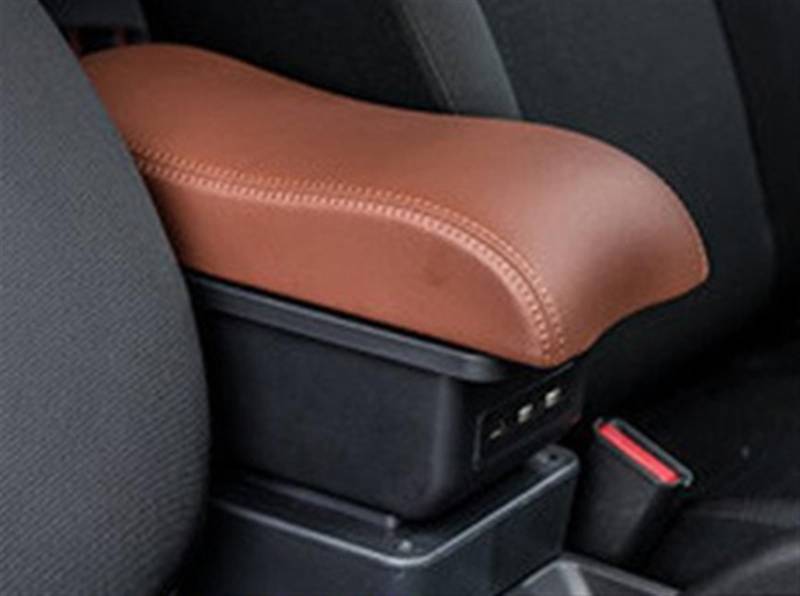 WTIXCRQ Kompatibel Mit Chevrolet Für Matiz, Auto-Armlehnenbox, Innenteile-Aufbewahrungsbox Mit 3 USB-Leuchten, Zubehör, Mittelkonsolen-Armlehne Armlehnen Auto(Brown) von WTIXCRQ