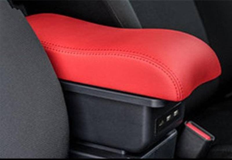 WTIXCRQ Kompatibel Mit Chevrolet Für Matiz, Auto-Armlehnenbox, Innenteile-Aufbewahrungsbox Mit 3 USB-Leuchten, Zubehör, Mittelkonsolen-Armlehne Armlehnen Auto(Red) von WTIXCRQ