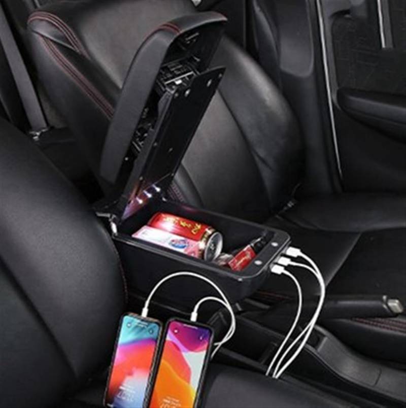 WTIXCRQ Kompatibel Mit Peugeot 208 2012–2018 2016 2017, Einziehbare Armlehnenbox, Erhöhte USB-Mittelkonsole, Aufbewahrungsbox, Autodekorationszubehör Armlehnen Auto(C2 red line) von WTIXCRQ