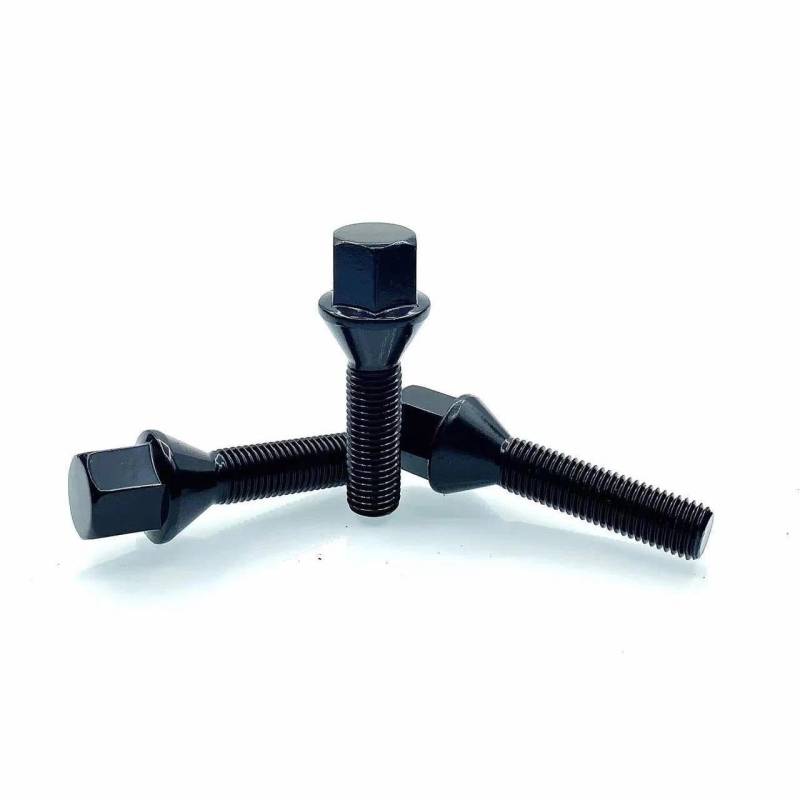 WTIXCRQ Radbolzen Radschraube Kompatibel Mit Peugeot Radmuttern Radnabe Radmutternschraube Konische Oberfläche Flache Unterlegscheibe Radsicherungsschrauben 20 Stück, M12 X 1,5(Black,M12x1.5-28mm) von WTIXCRQ